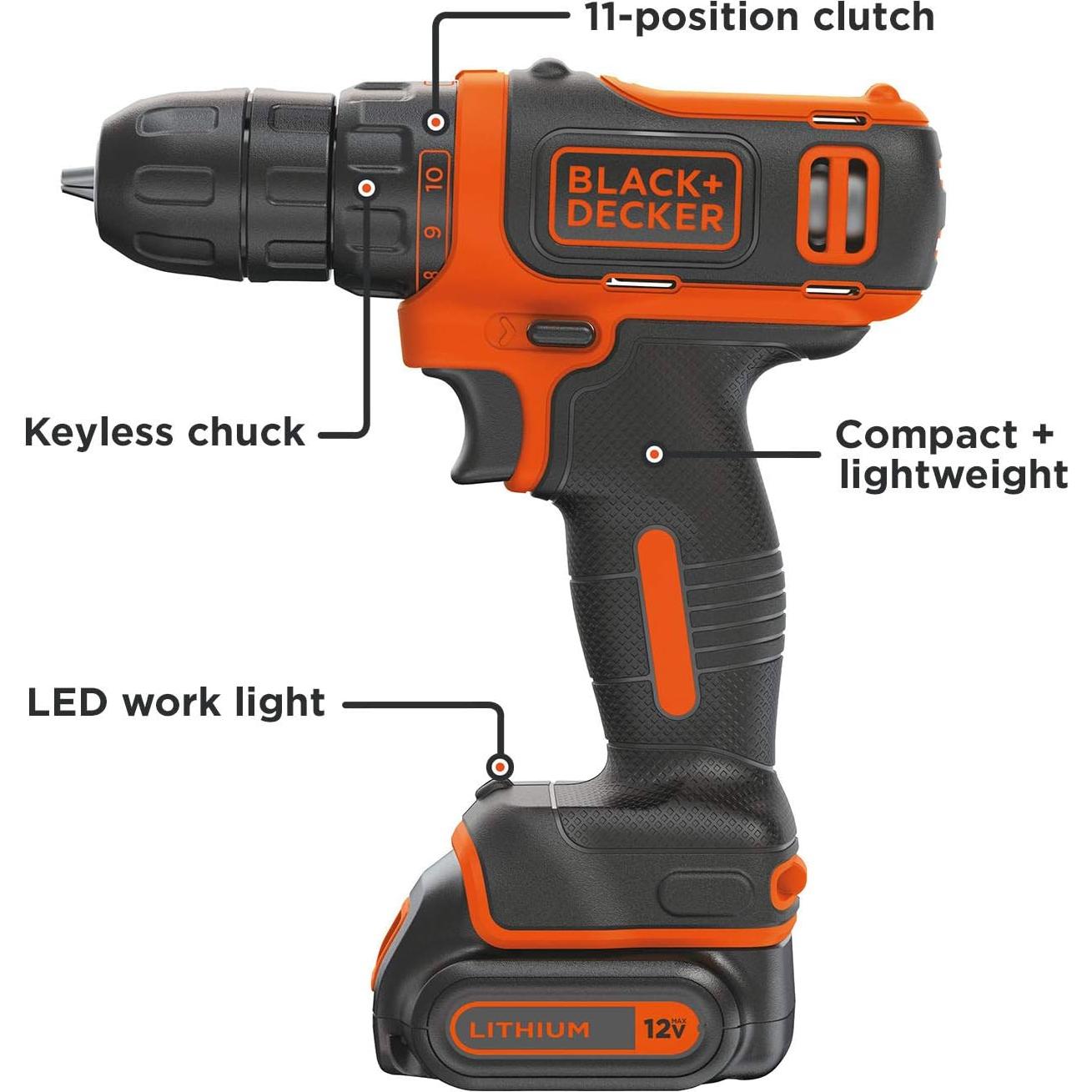 Taladro Inalámbrico BLACK+DECKER 12V MAX con Batería