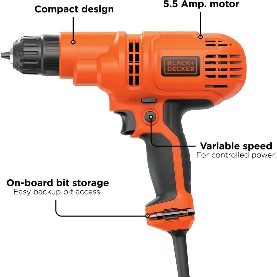 Taladro Eléctrico BLACK+DECKER DR260C 5.5A 10mm Vel. Variable