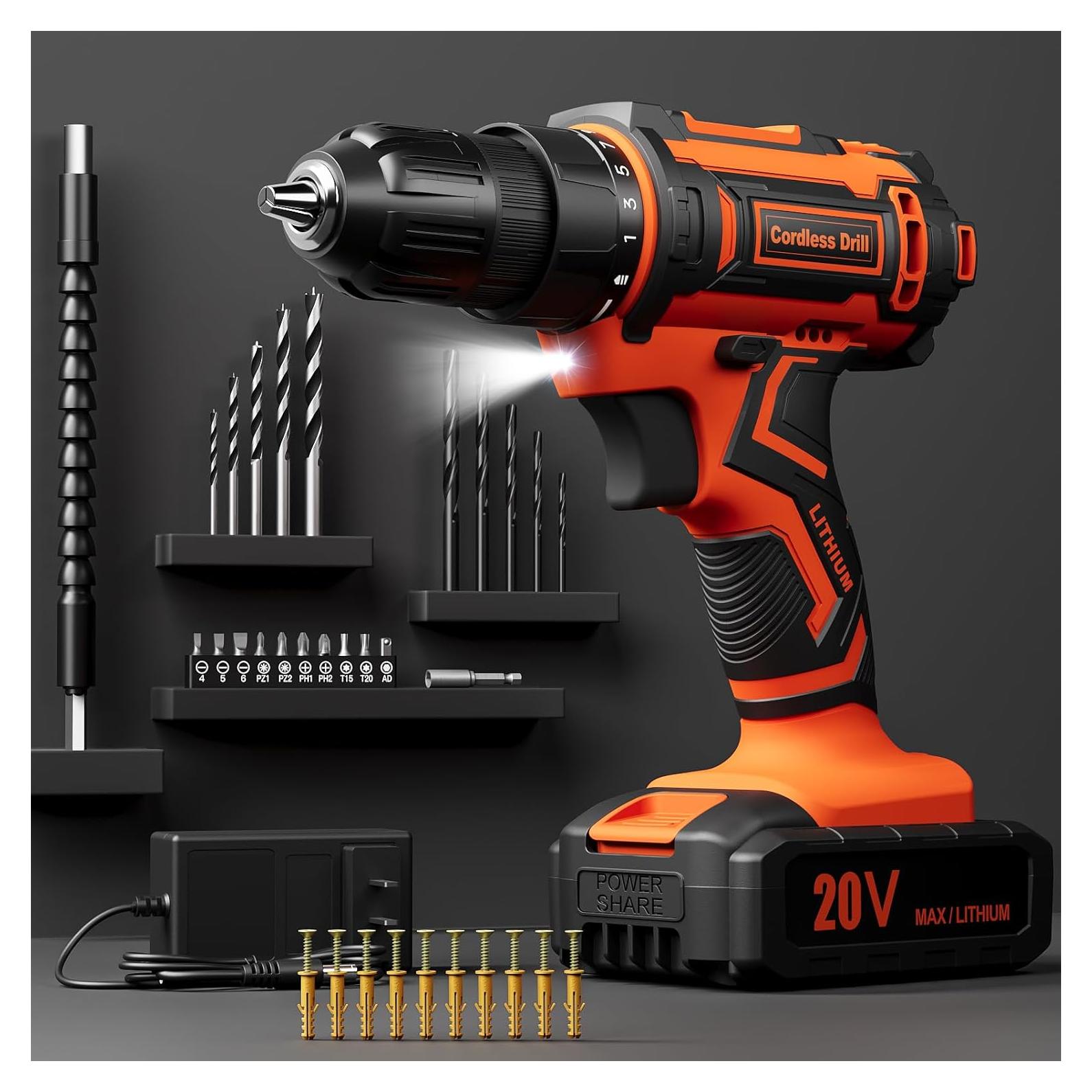 Taladro Inalámbrico VIWKO 20V con 42 Accesorios Naranja