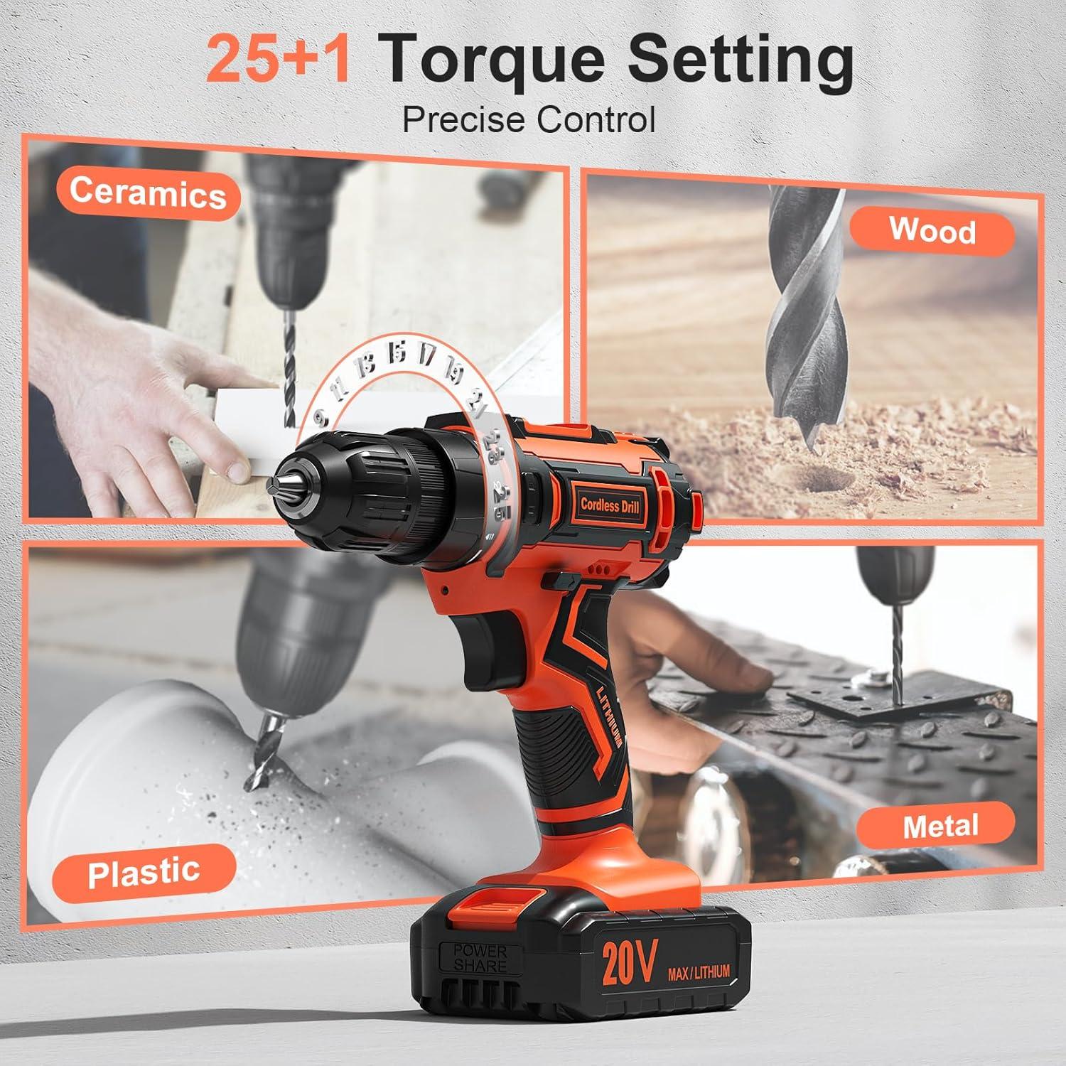 Taladro Inalámbrico VIWKO 20V con 42 Accesorios Naranja