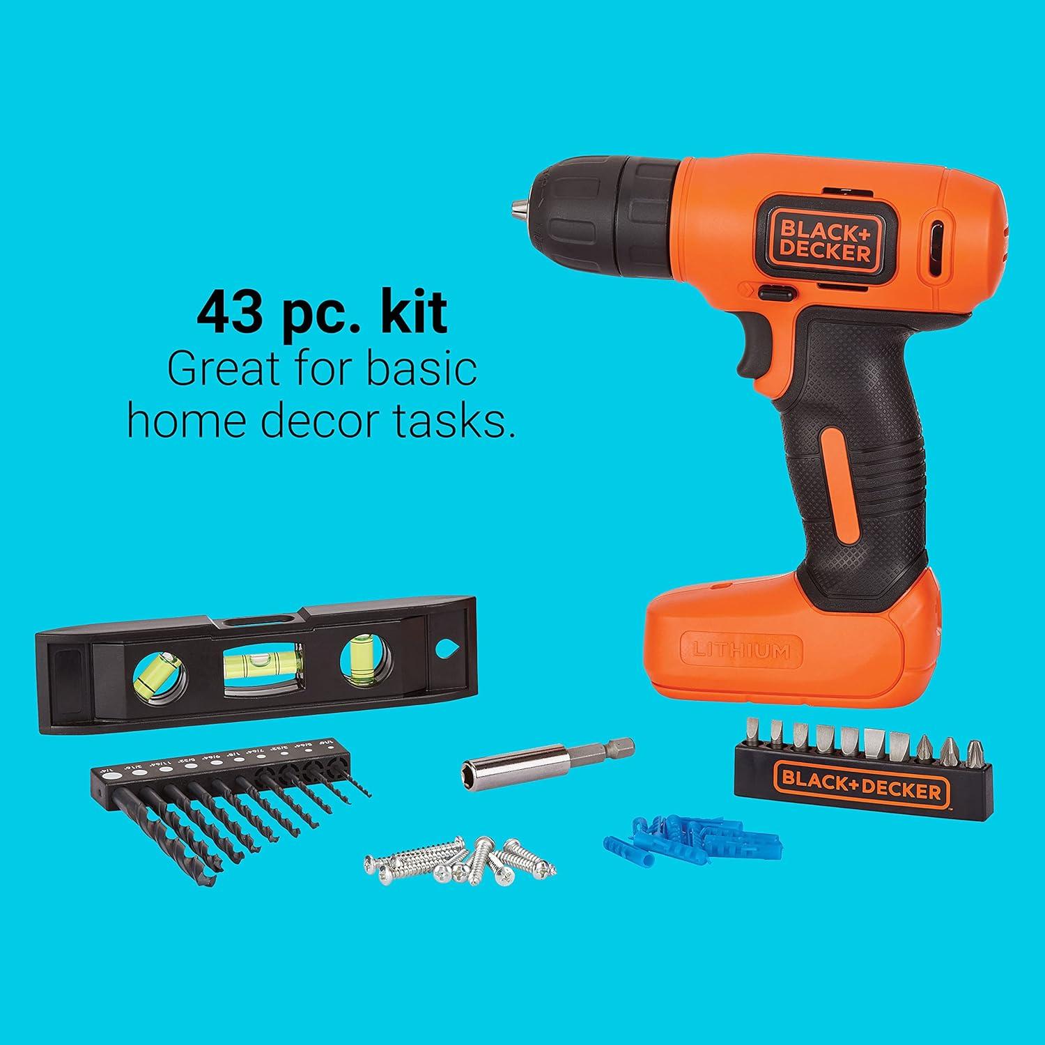 Taladro Inalámbrico BLACK+DECKER 8V + Kit 43 Piezas