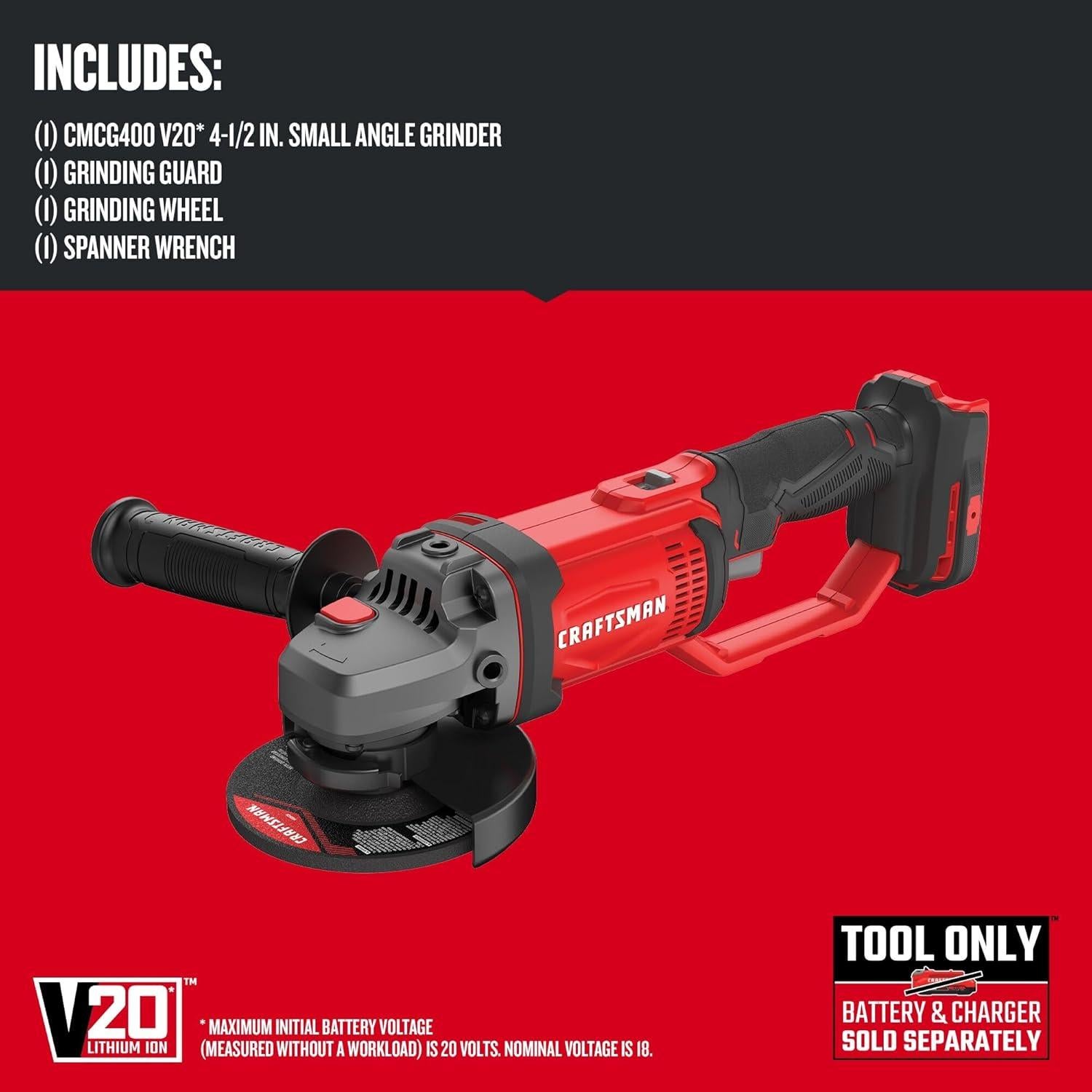 Muela Angular Inalámbrica CRAFTSMAN 20V 4.5" Solo Herramienta