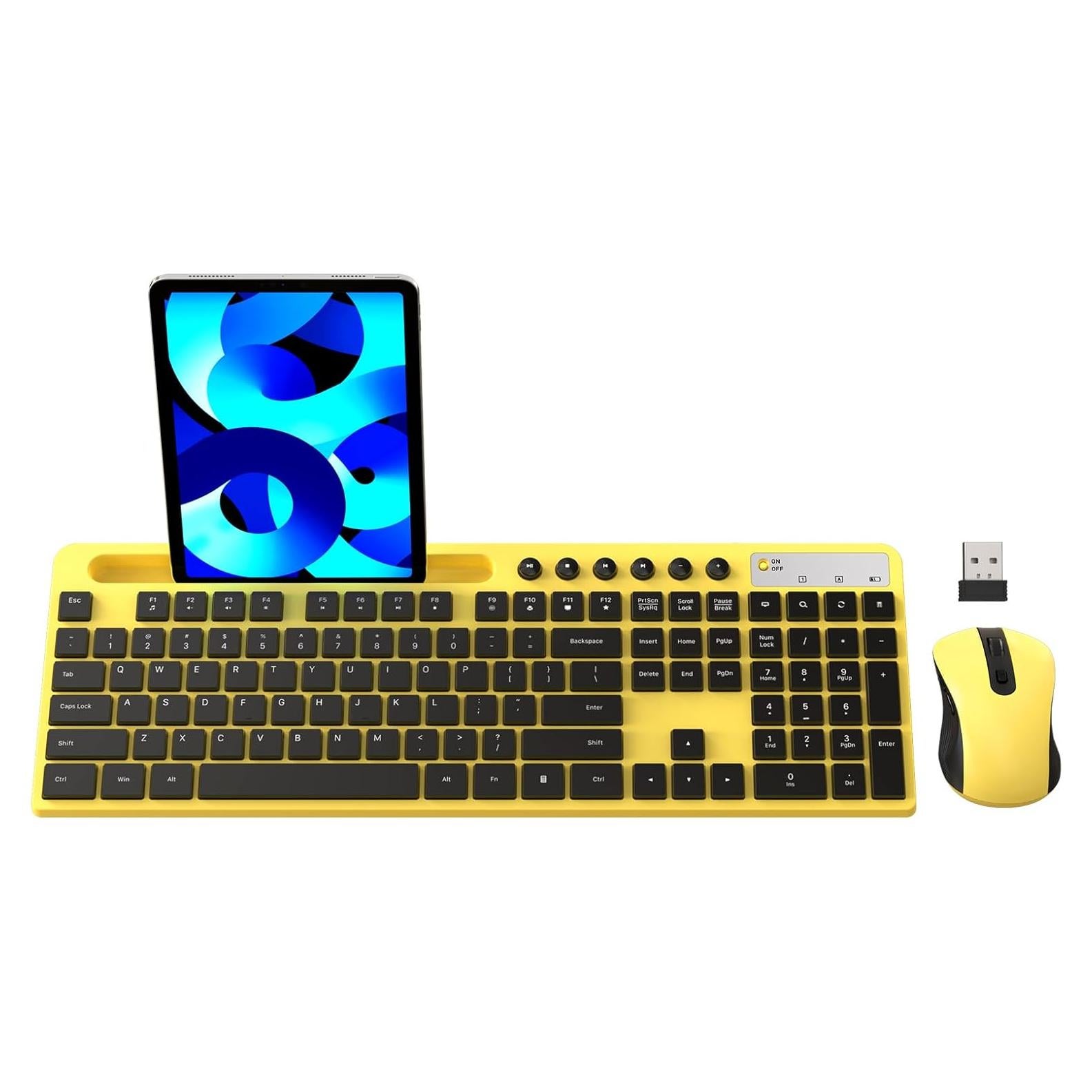 Combo Teclado y Ratón Inalámbrico MARVO Ergonómico Amarillo