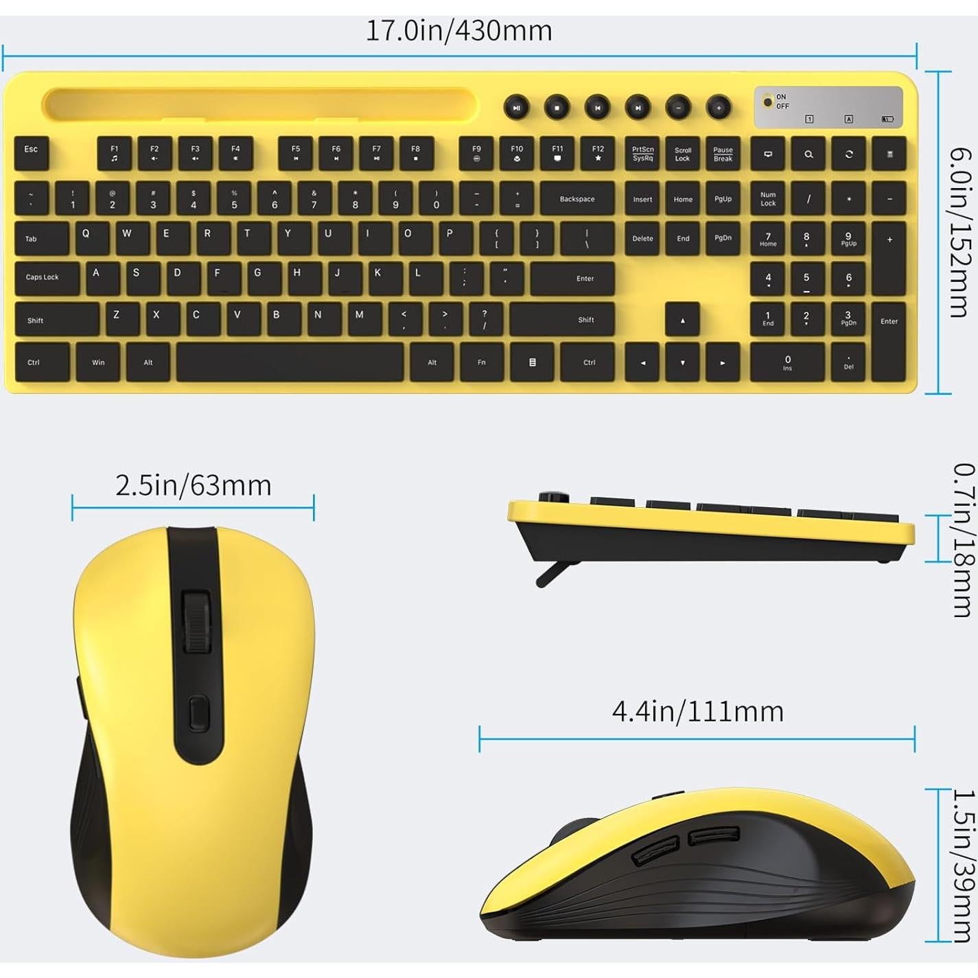 Combo Teclado y Ratón Inalámbrico MARVO Ergonómico Amarillo