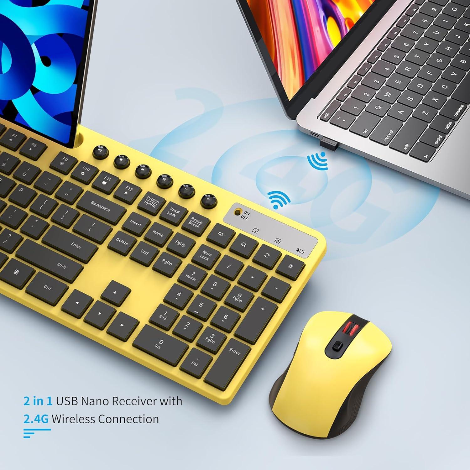 Combo Teclado y Ratón Inalámbrico MARVO Ergonómico Amarillo