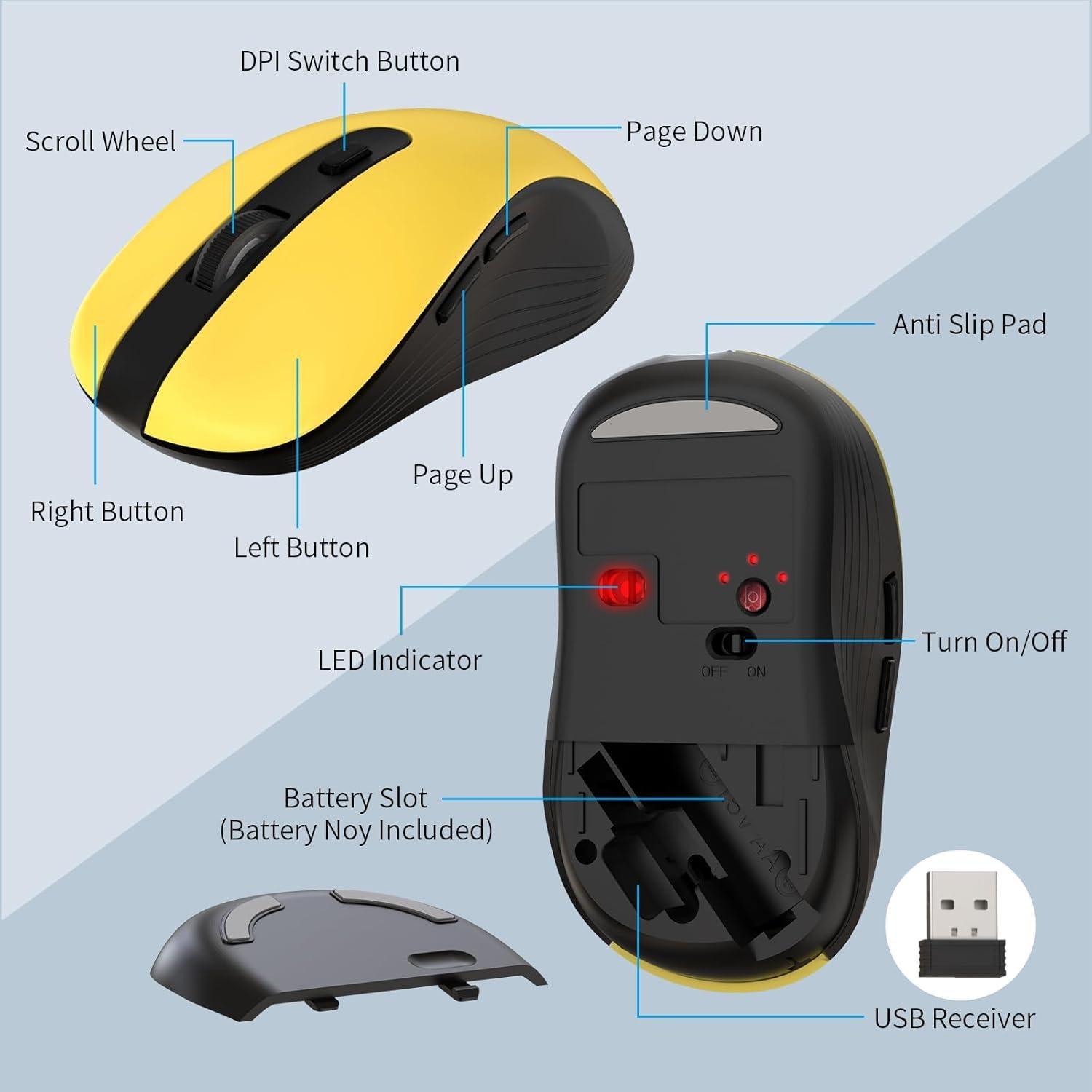 Combo Teclado y Ratón Inalámbrico MARVO Ergonómico Amarillo