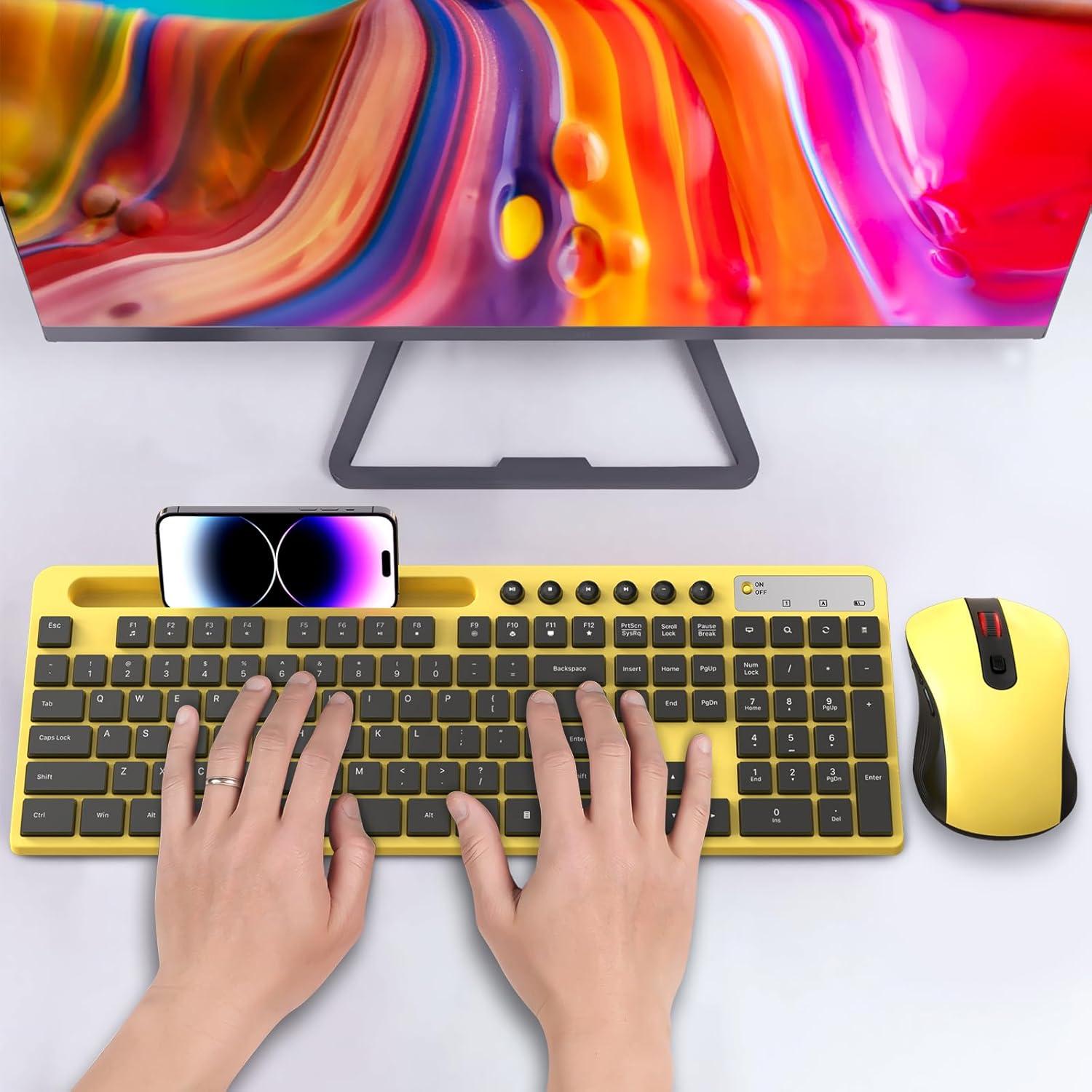 Combo Teclado y Ratón Inalámbrico MARVO Ergonómico Amarillo