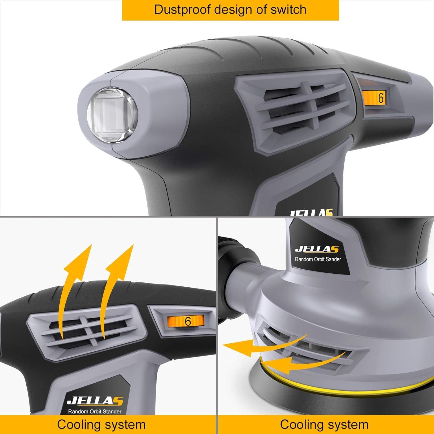 Lijadora Orbital Aleatoria Jellas 5" 13000RPM 6 Velocidades