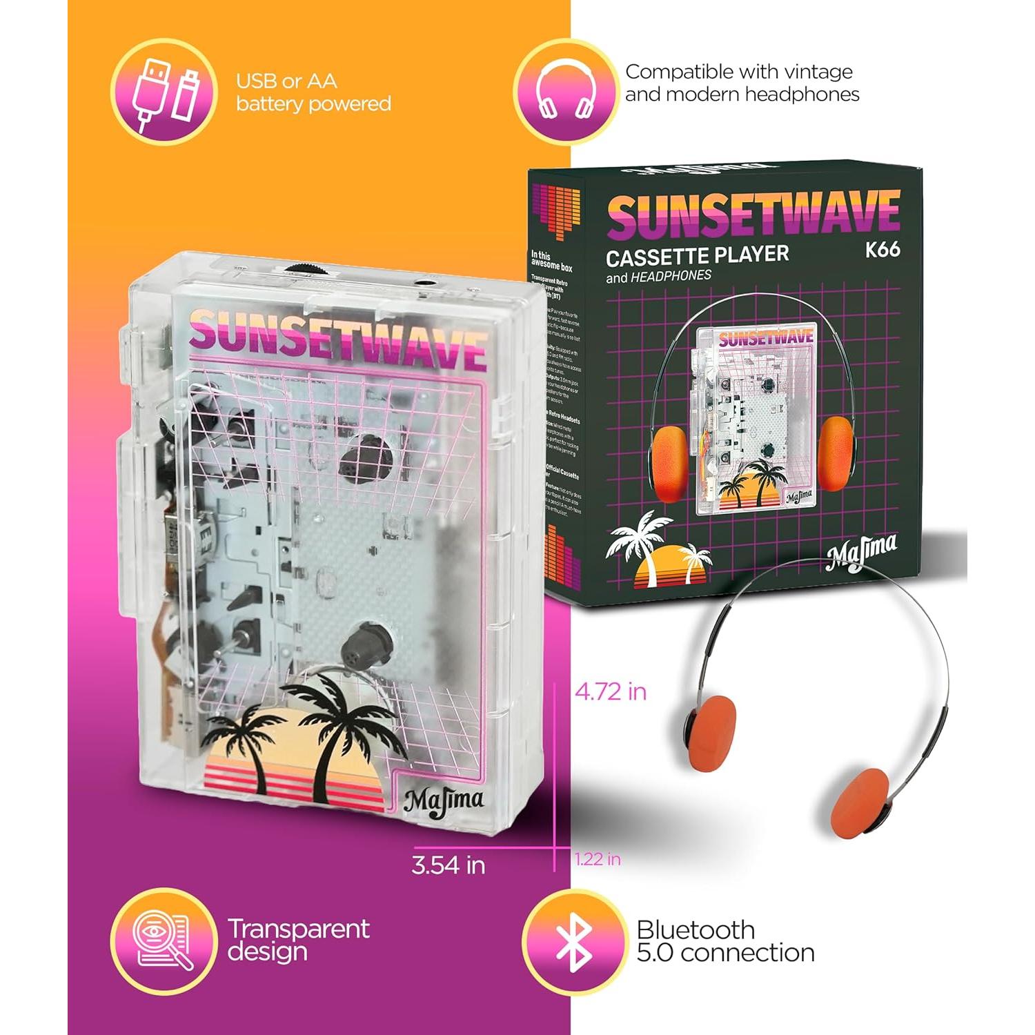 Reproductor de Casete Retro Majima SunsetWave Transparente