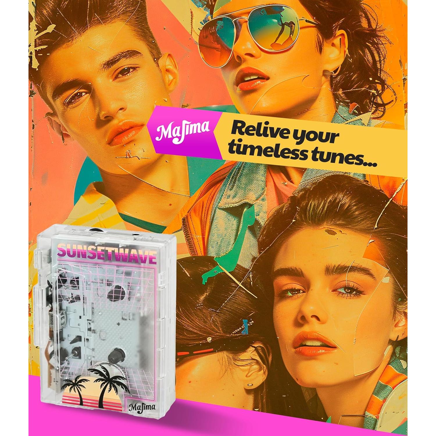 Reproductor de Casete Retro Majima SunsetWave Transparente