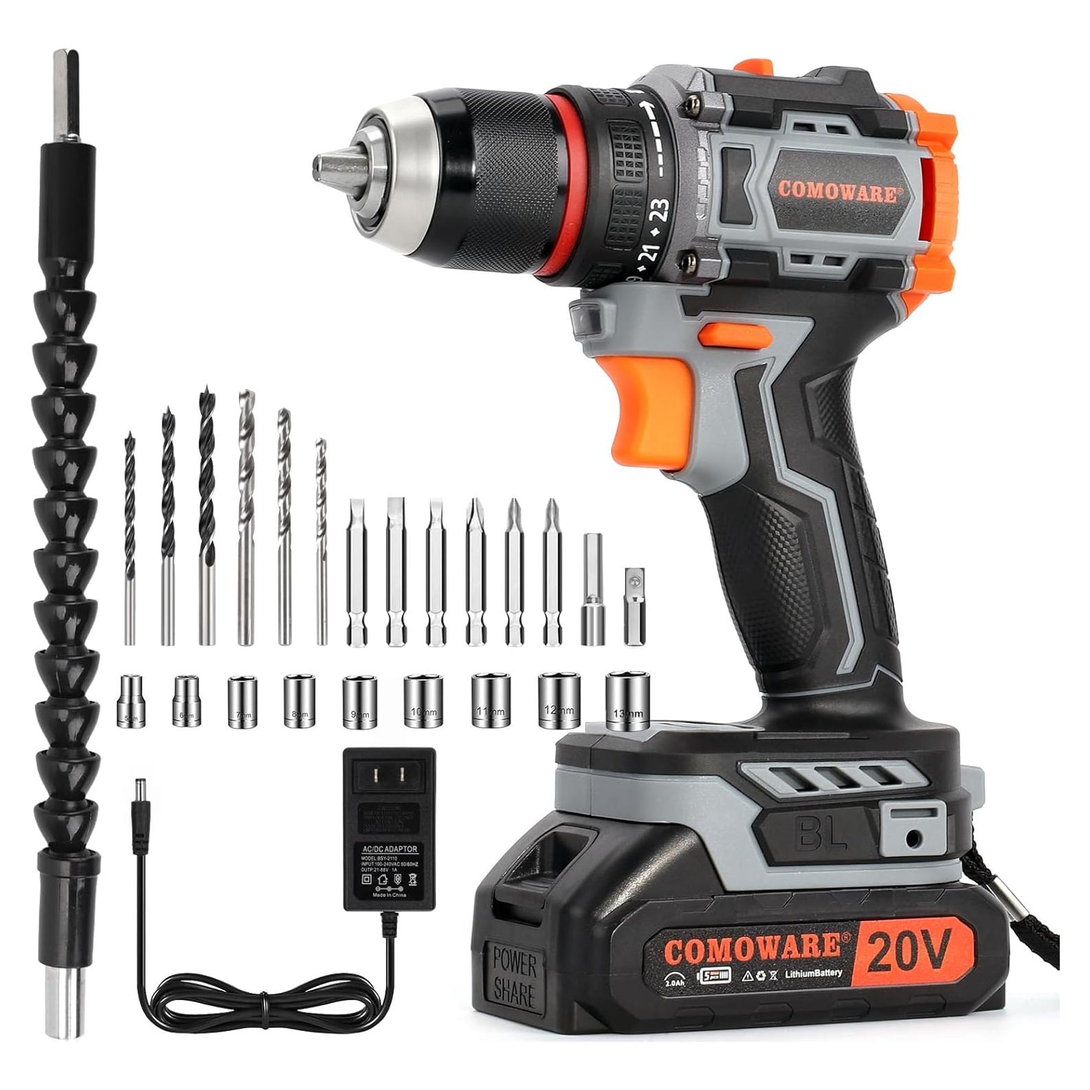 Taladro Inalámbrico COMOWARE 20V con Batería 1.5Ah y Accesorios