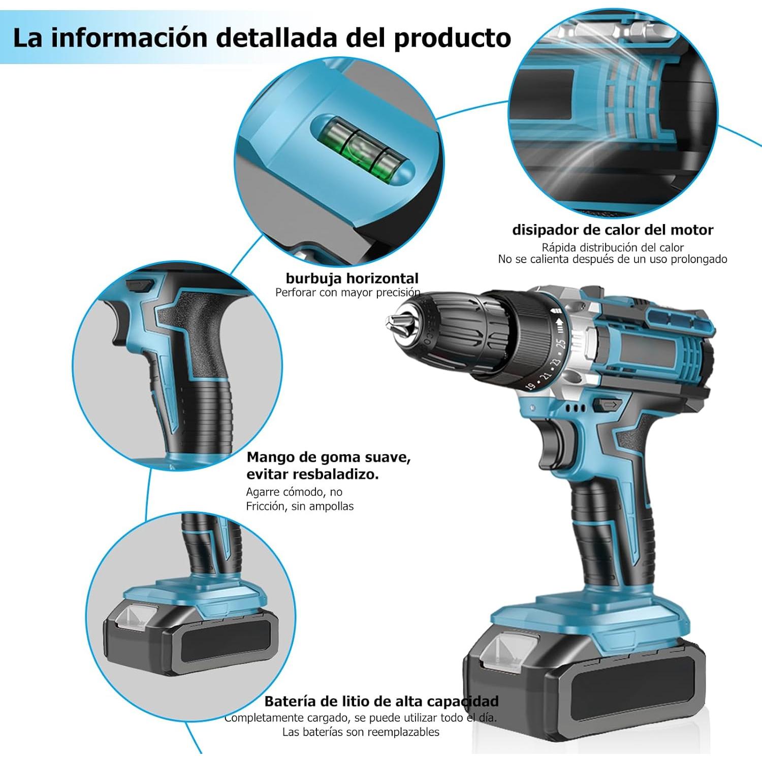 Taladro Inalámbrico DEWIN 21V 2 Velocidades 24 Piezas