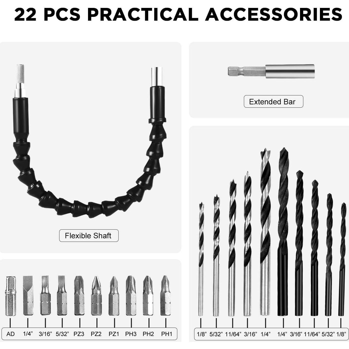 Taladro Inalámbrico AVID POWER 20V con 22 Piezas y Cargador
