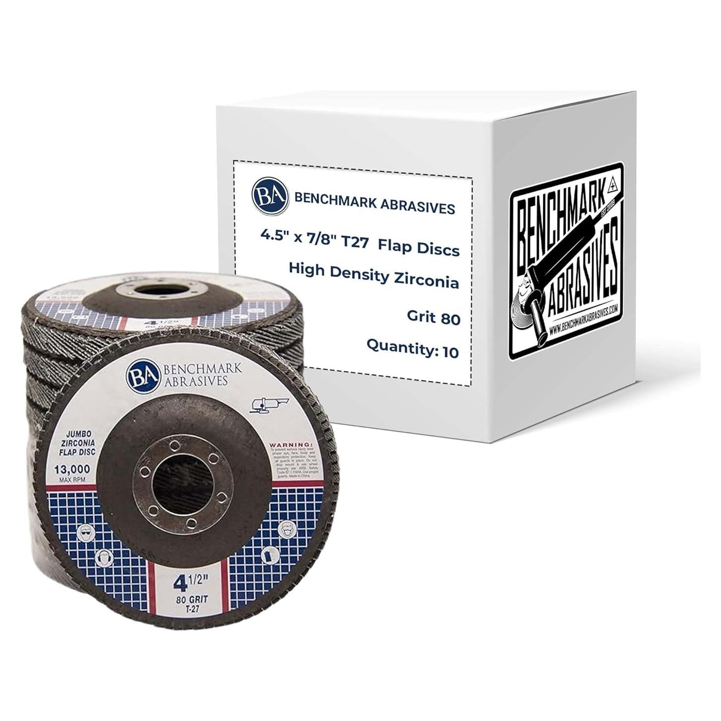 Discos de Aleta Jumbo Benchmark 4.5" Zirconia 80 Grano - 10 Pzas