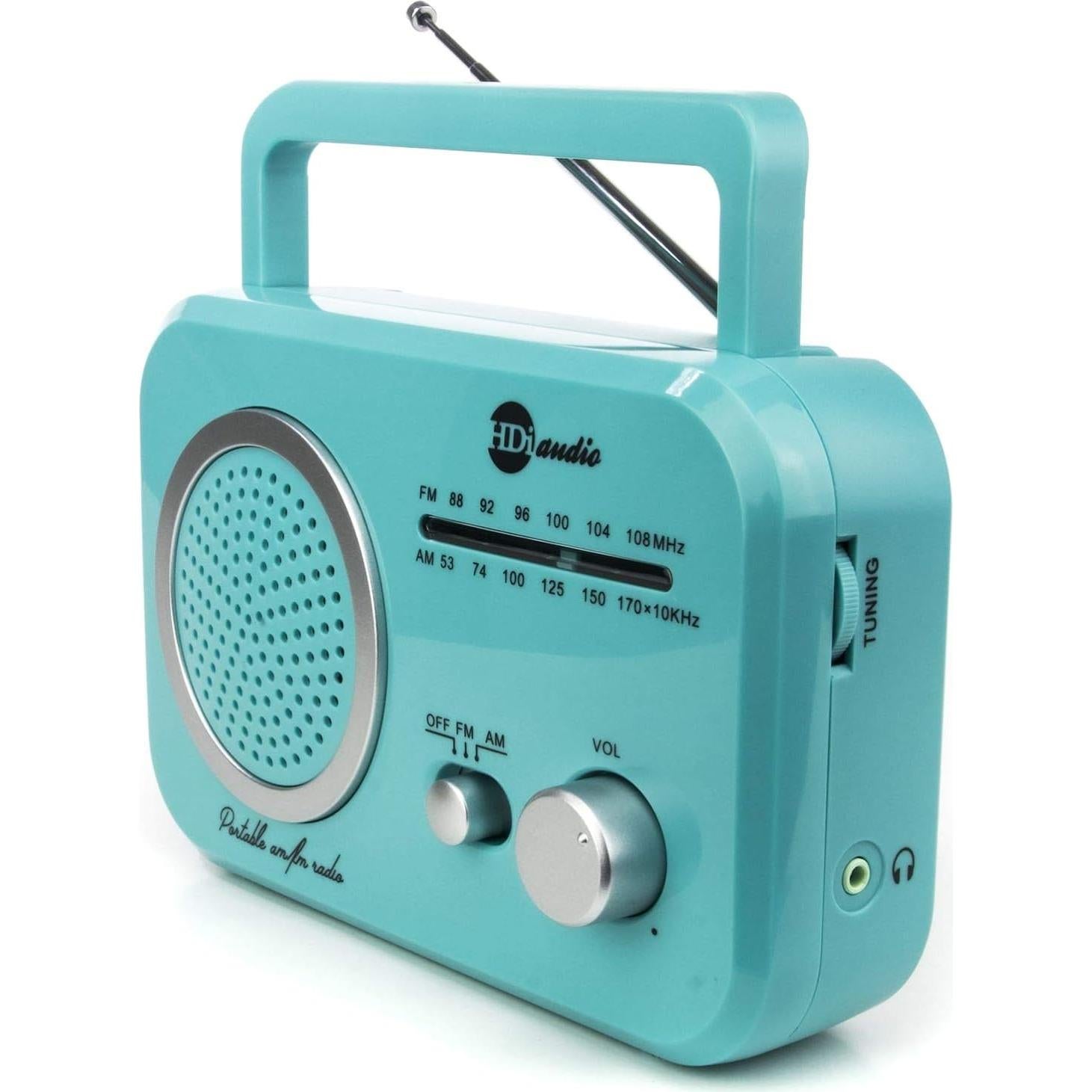 Radio Retro AM/FM HDi Audio Turquesa con Altavoces Integrados