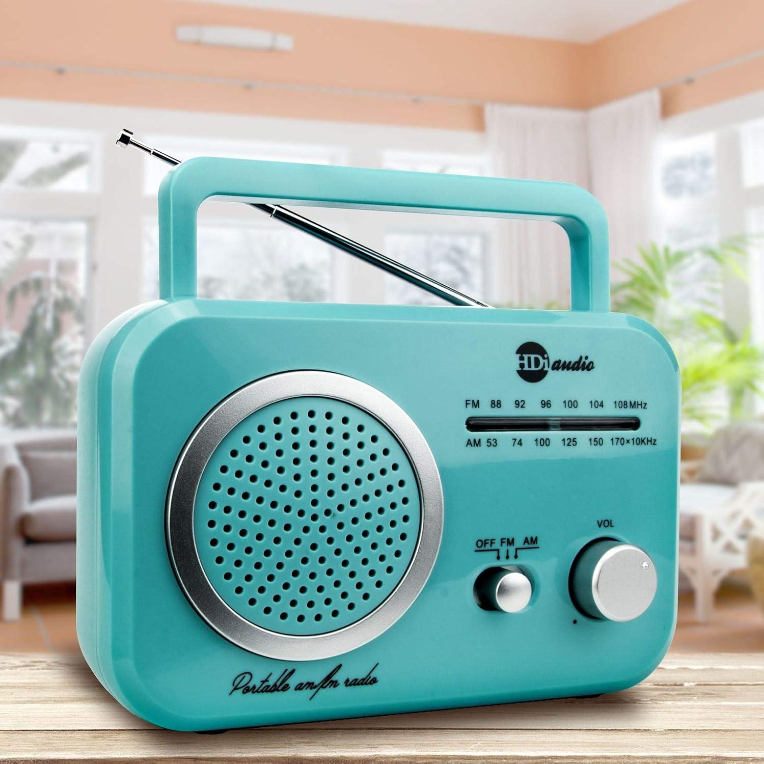 Radio Retro AM/FM HDi Audio Turquesa con Altavoces Integrados