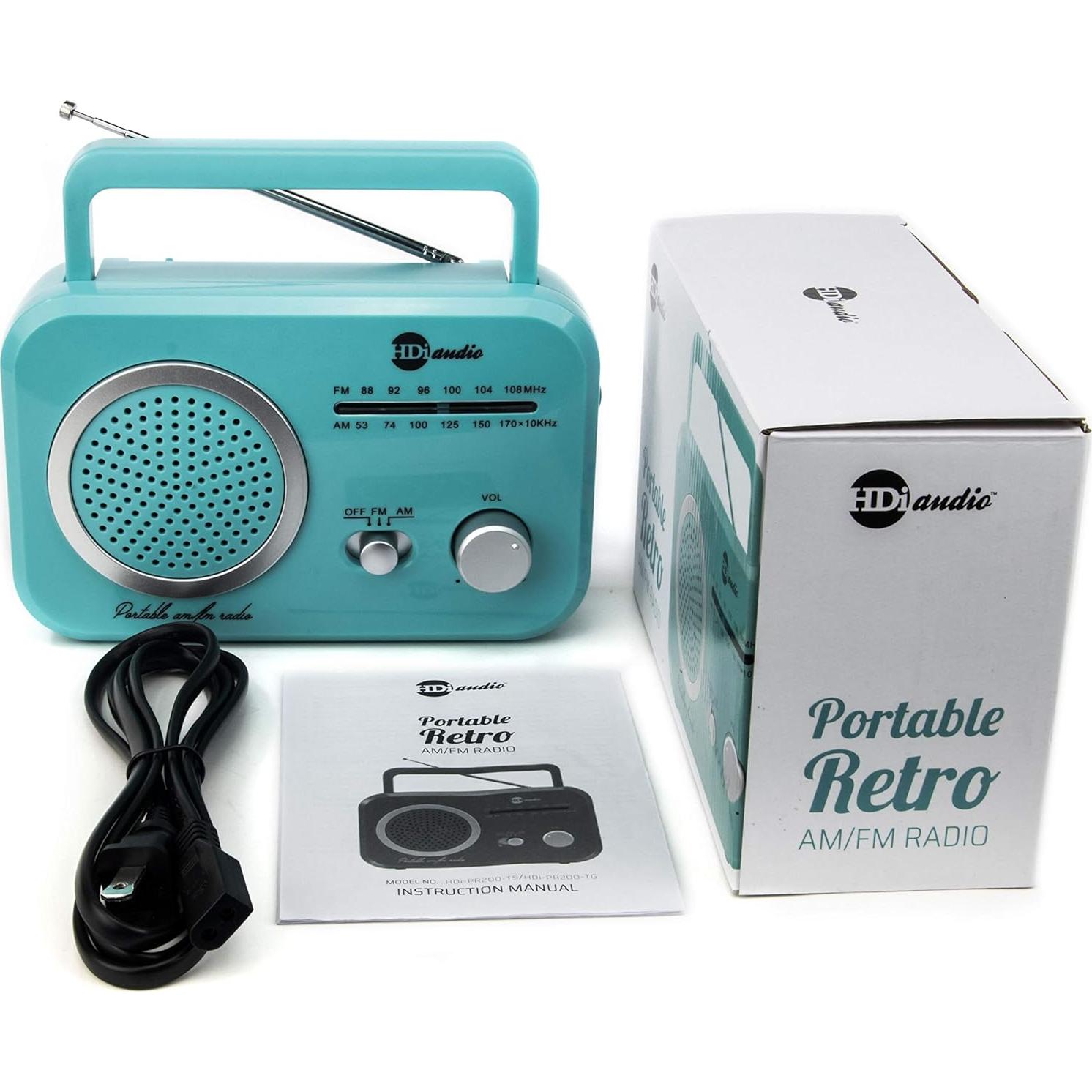 Radio Retro AM/FM HDi Audio Turquesa con Altavoces Integrados