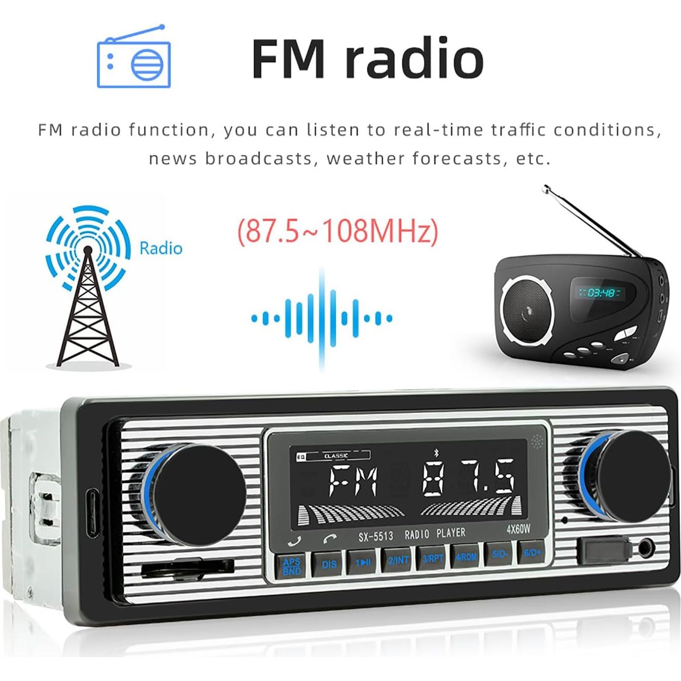 Radio de Coche Dirkoercy SWM5513 Bluetooth FM USB AUX