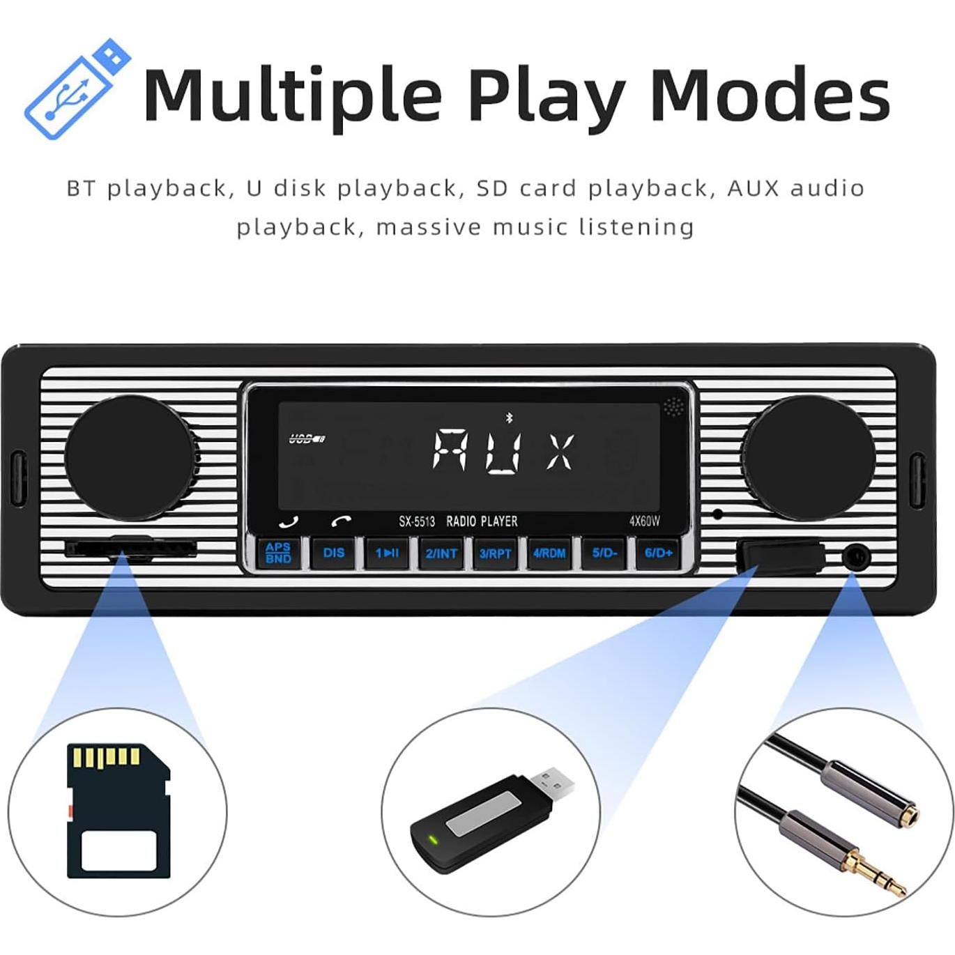 Radio de Coche Dirkoercy SWM5513 Bluetooth FM USB AUX