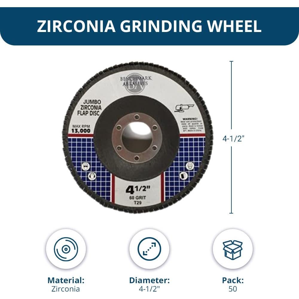 Discos de Aleta Jumbo Benchmark 4.5" Zirconia 60 Grano - 50 Pzas