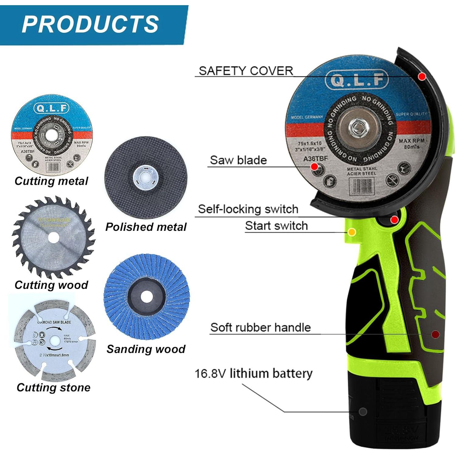 Amoladora Angular Inalámbrica ZFULVO 16.8V 19500RPM