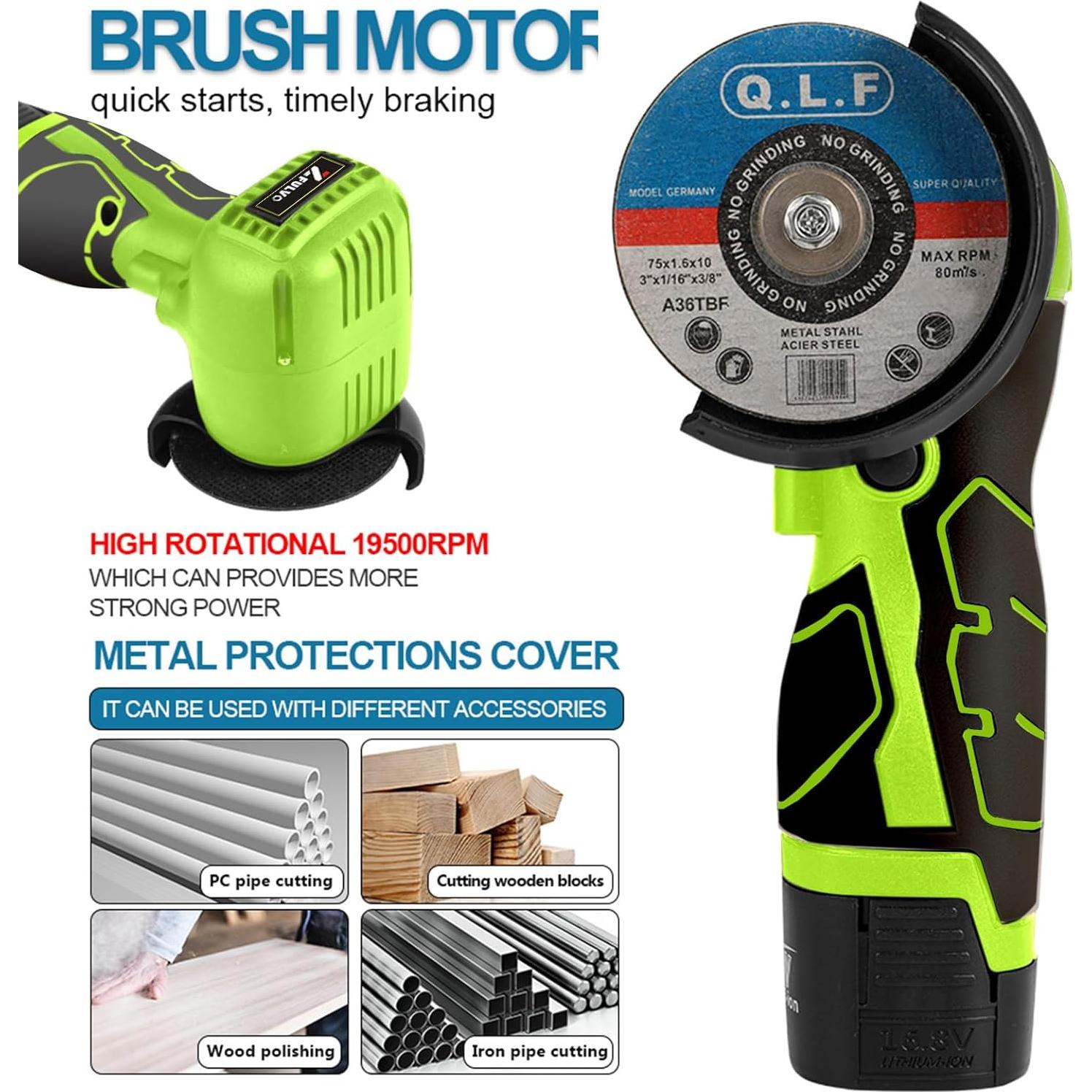 Amoladora Angular Inalámbrica ZFULVO 16.8V 19500RPM