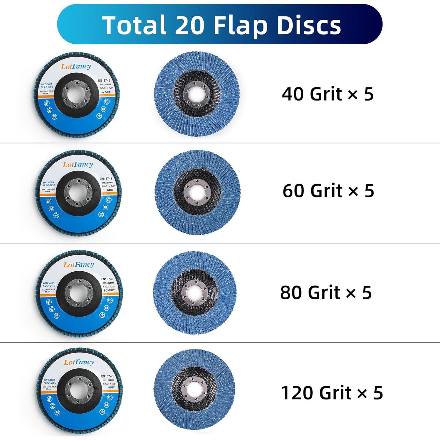 Discos de Aleta 20PCS LotFancy 4.5" Grano Variado