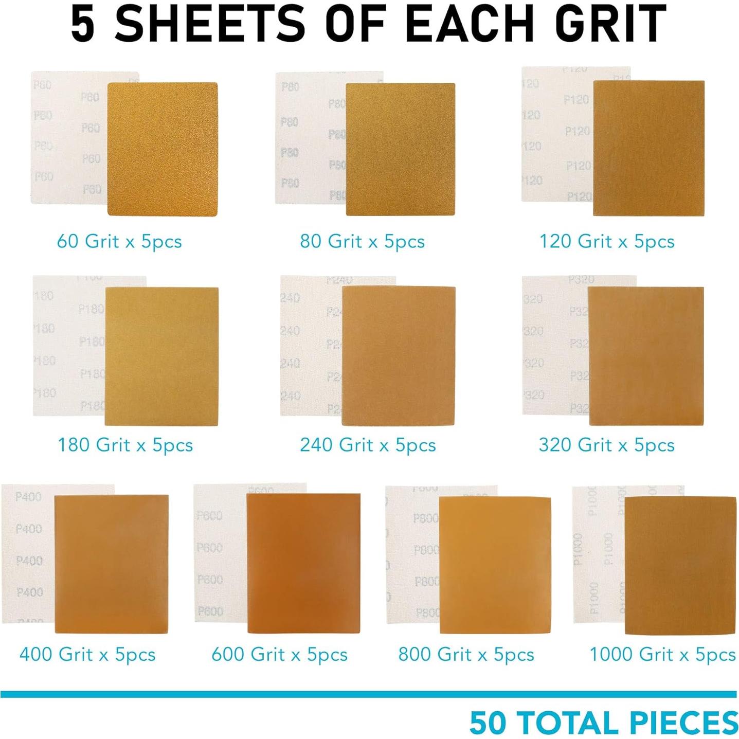 Papel de Lija LotFancy 50PCS Grano Asortido 60-1000