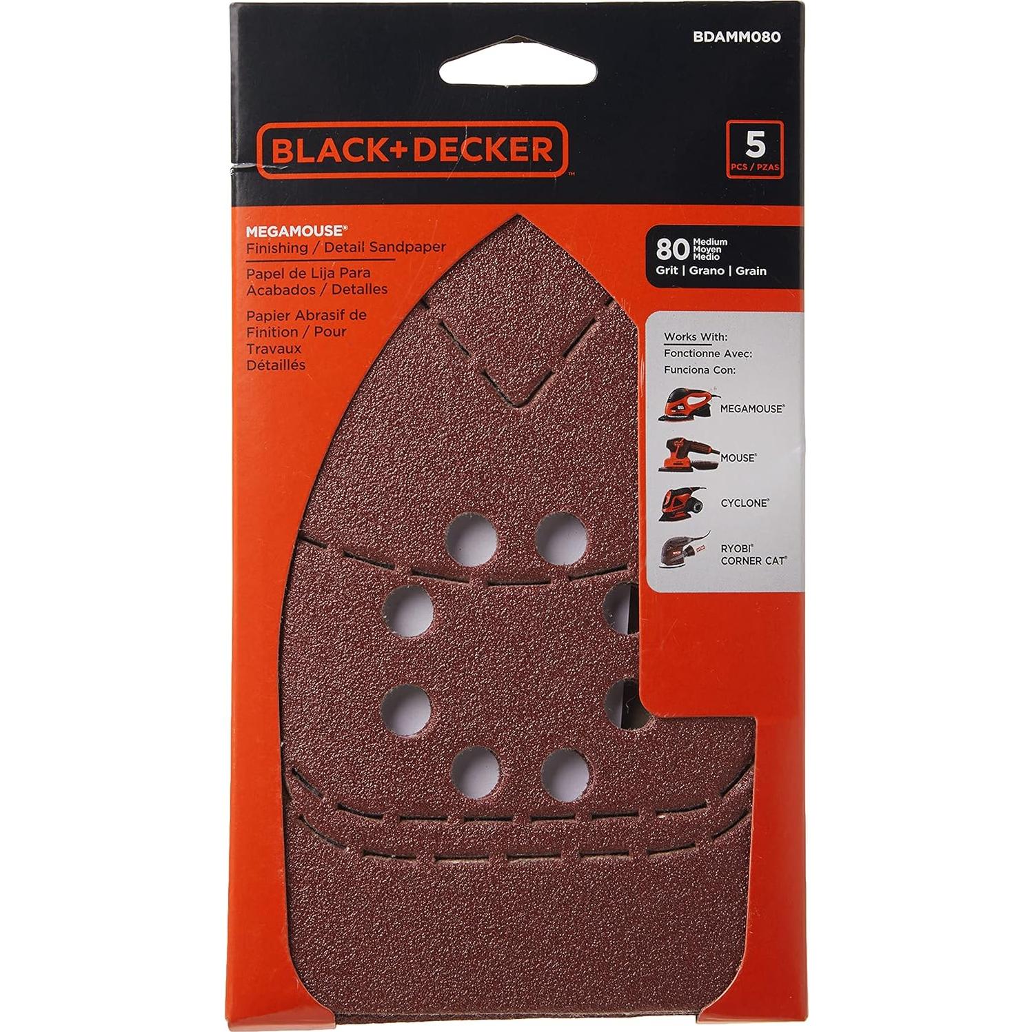 Lijas 80G BLACK+DECKER BDAMM080 5 Piezas para Madera