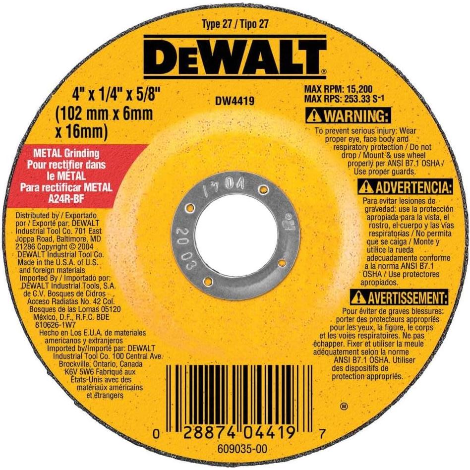 Black & Decker DW4419 1/4" Thick Grinding Wheel with 4" Diameter and 5/8" Arbor