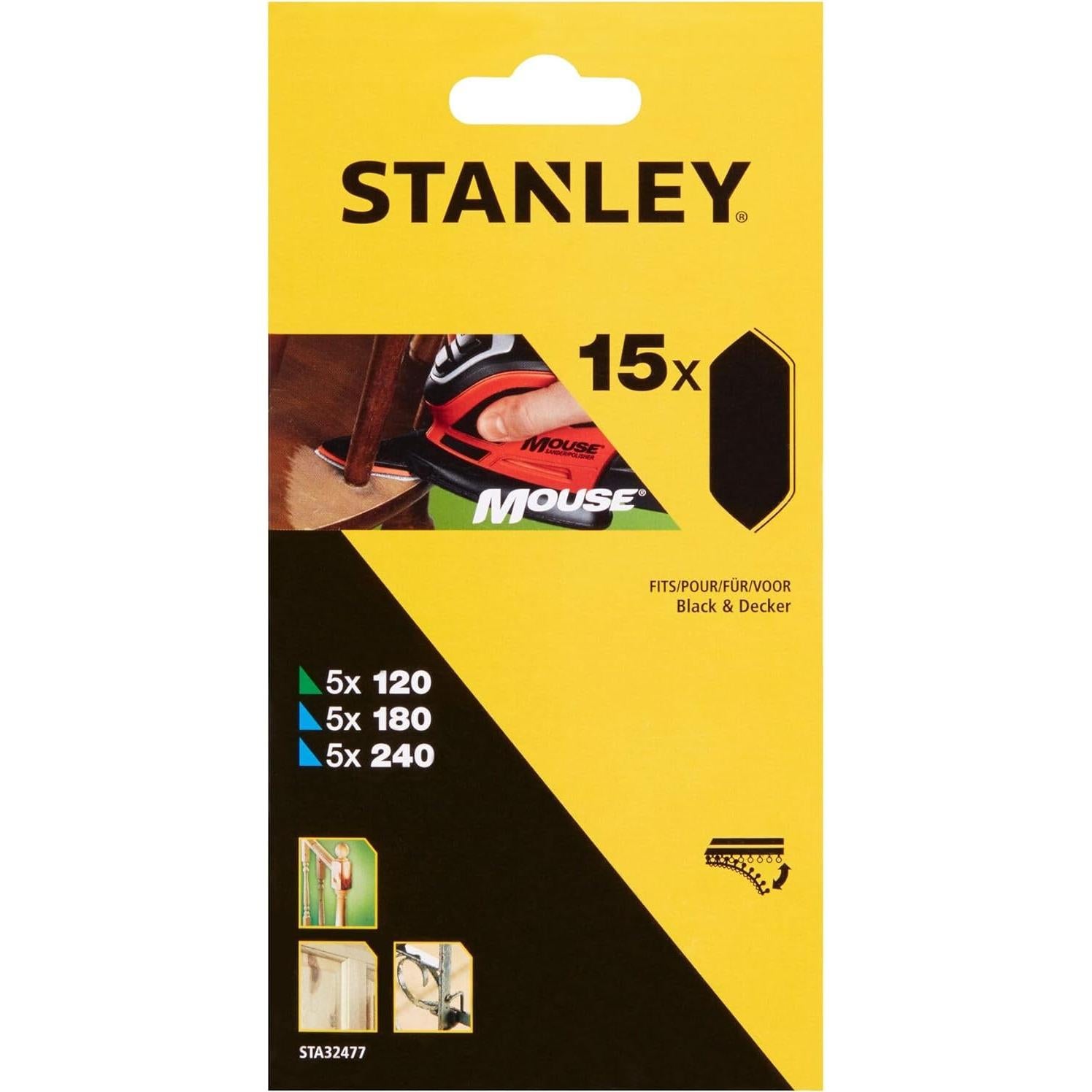 Hojas de Lijado STANLEY STA32477-XJ para Lijadora Mouse - 15 Piezas