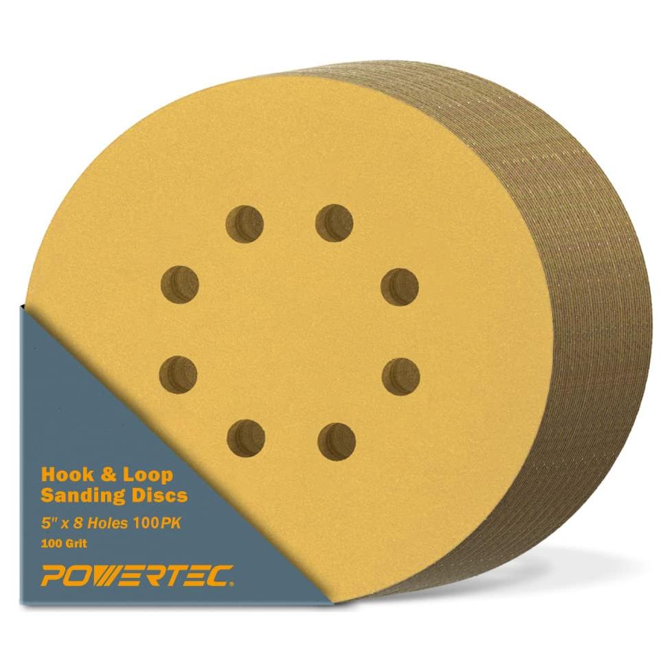 Discos de Lijado POWERTEC 100 Grano 5" 8 Agujeros Gancho