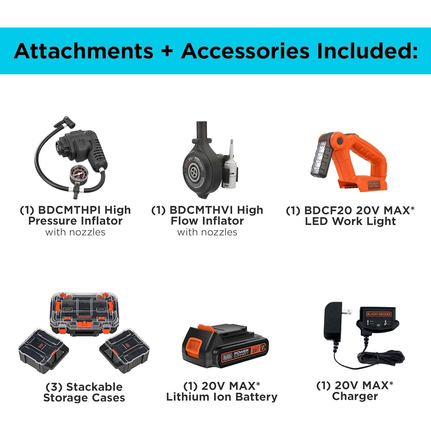 Kit de Herramientas Eléctricas Black+Decker 20V MAX con Accesorios