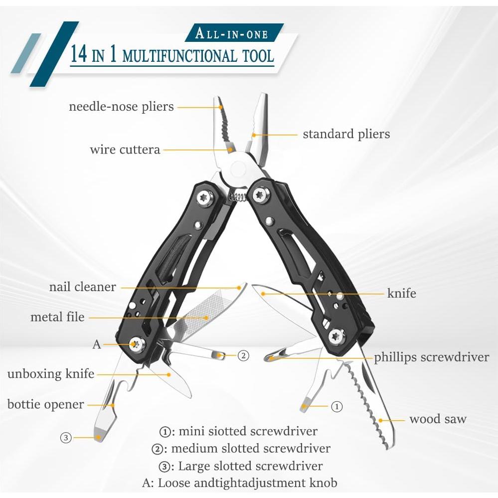 Multiherramienta Samest 14-en-1 Plegable Negra para Camping