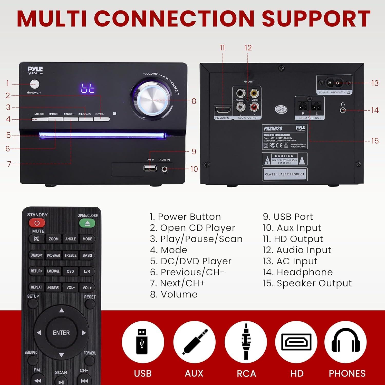 Sistema Estéreo Pyle PHSKR20 Bluetooth 100W Subwoofer