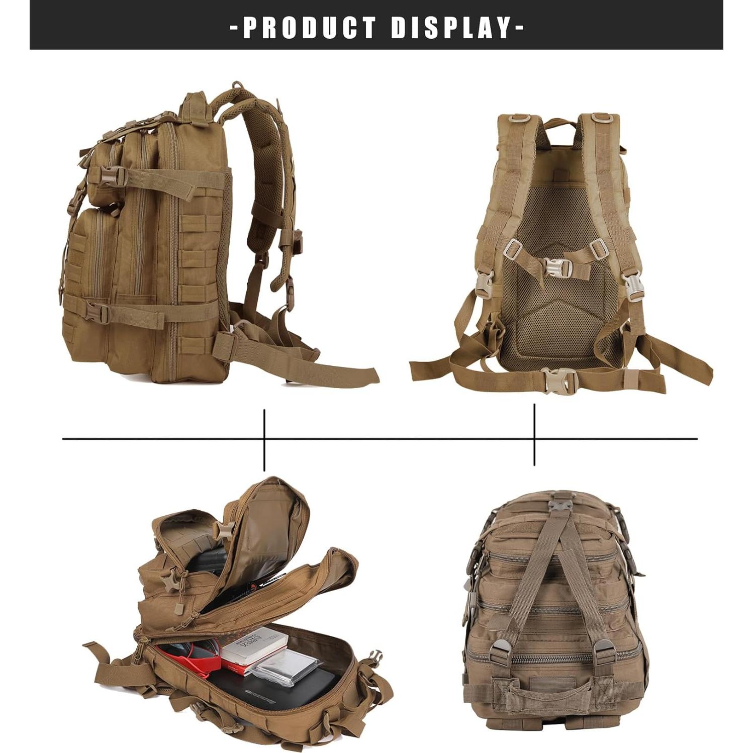 Mochila Táctica Militar 30L Molle Coyote para Senderismo