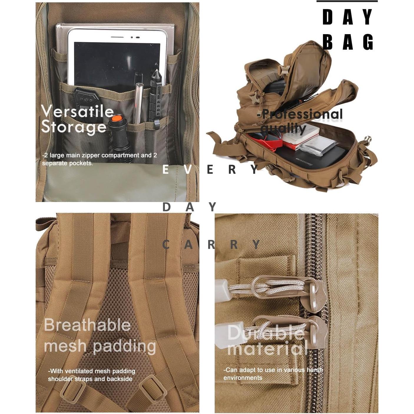 Mochila Táctica Militar 30L Molle Coyote para Senderismo