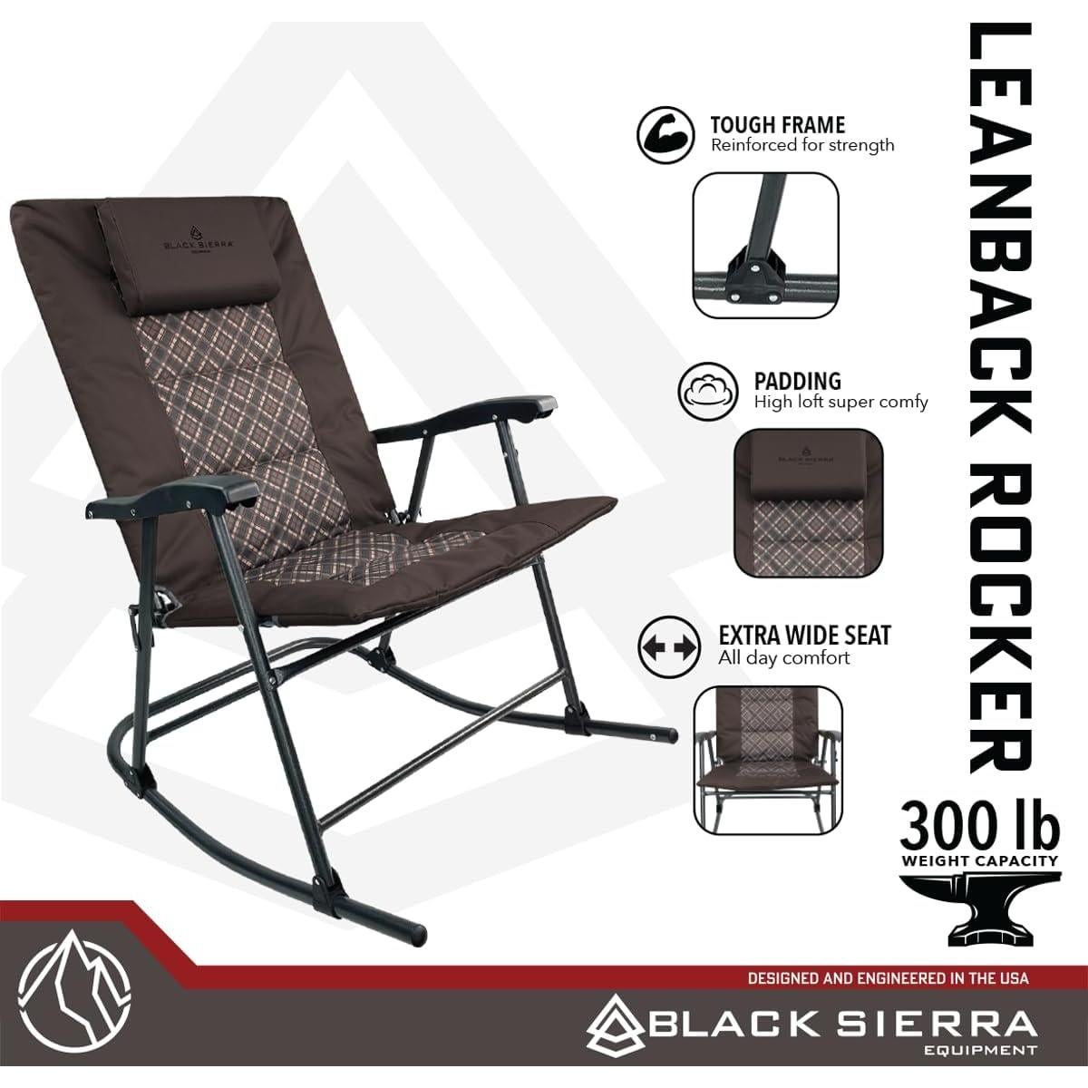 Silla mecedora plegable Black Sierra XL para patio 300 kg