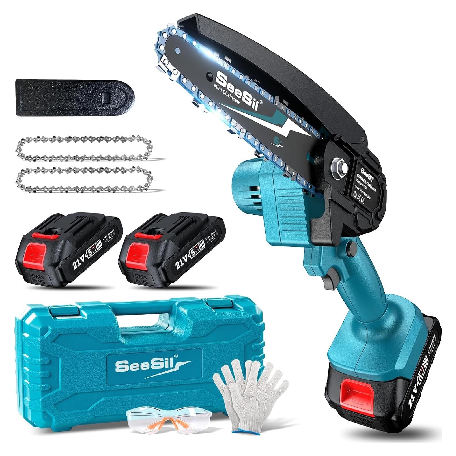 Sierra de Cadena Mini Seesii Inalámbrica 15 cm con 2 Baterías