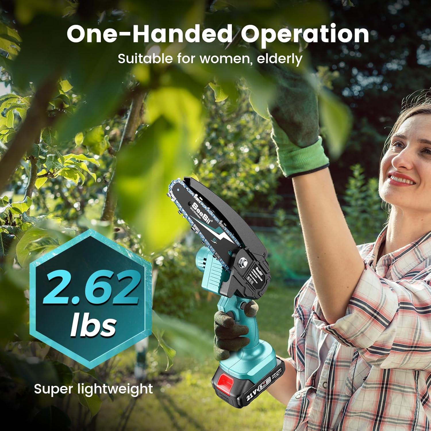 Sierra de Cadena Mini Seesii Inalámbrica 15 cm con 2 Baterías