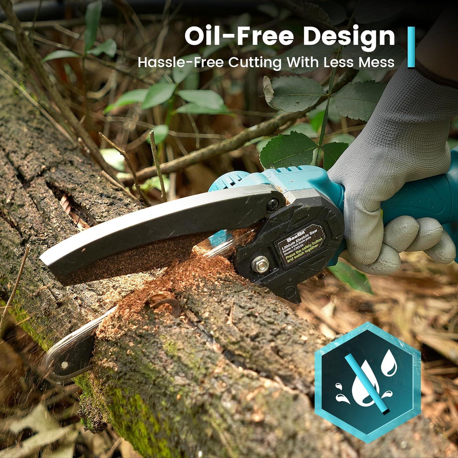 Sierra de Cadena Mini Seesii Inalámbrica 15 cm con 2 Baterías