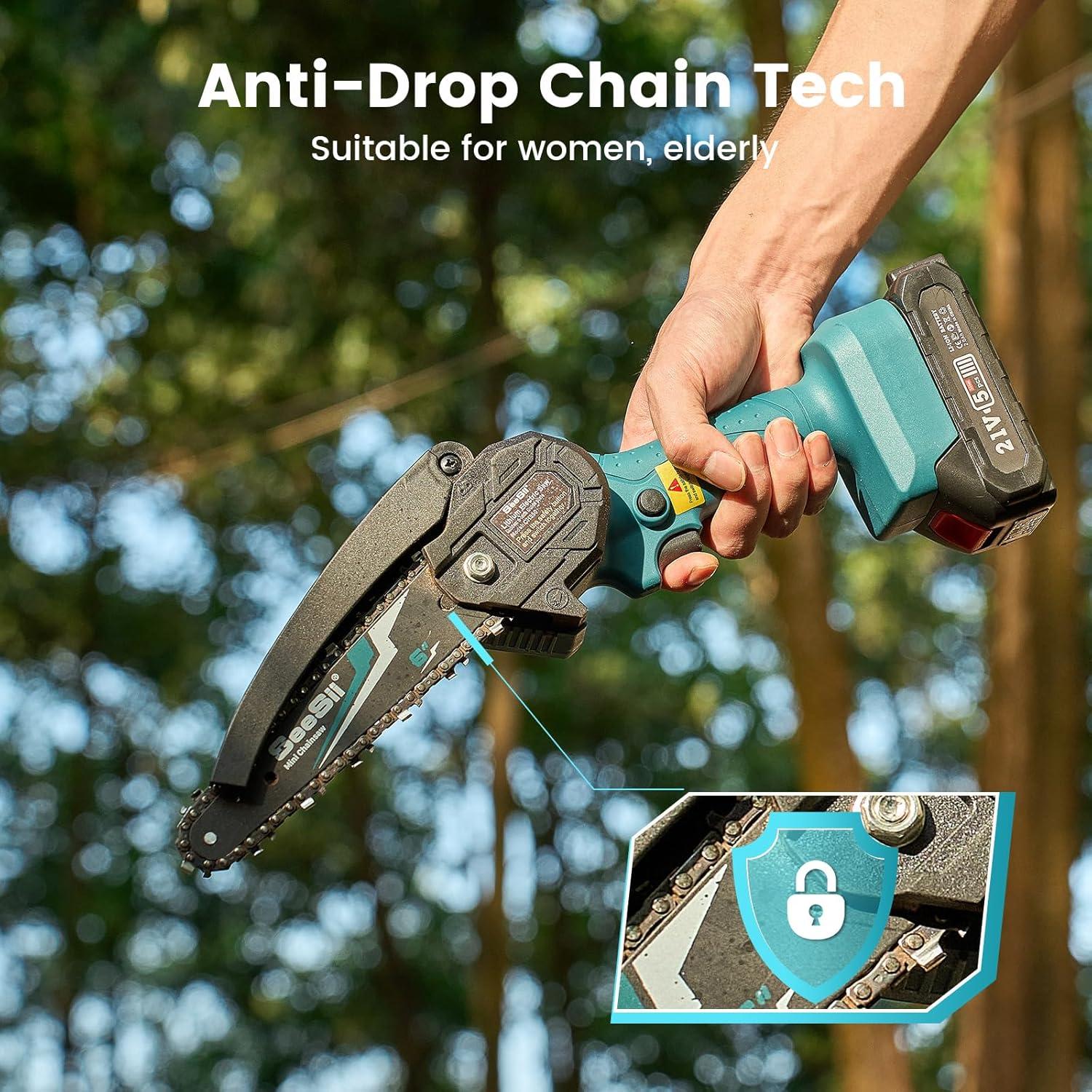 Sierra de Cadena Mini Seesii Inalámbrica 15 cm con 2 Baterías