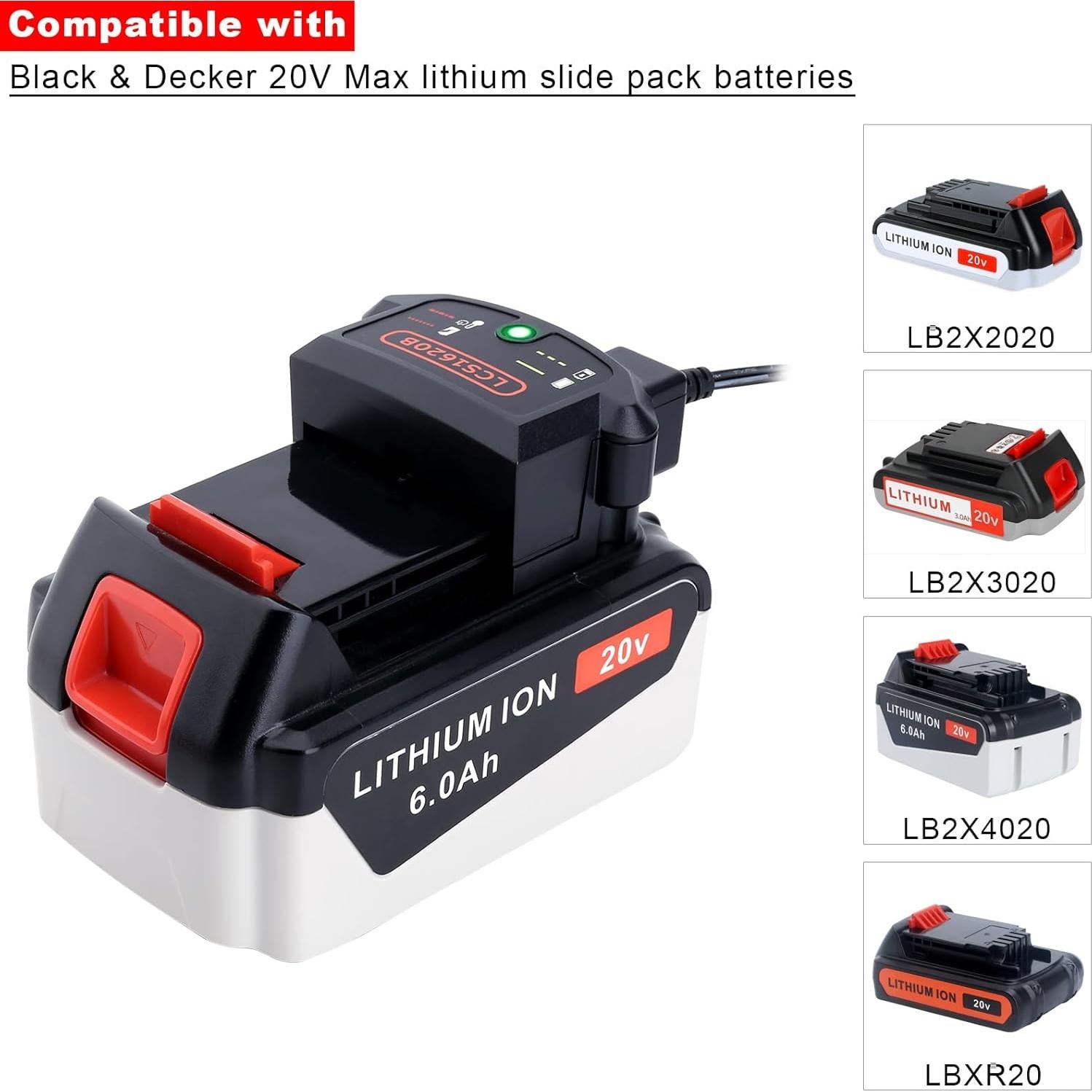 Cargador Compatible Black & Decker 20V LCS1620B - Carga Segura