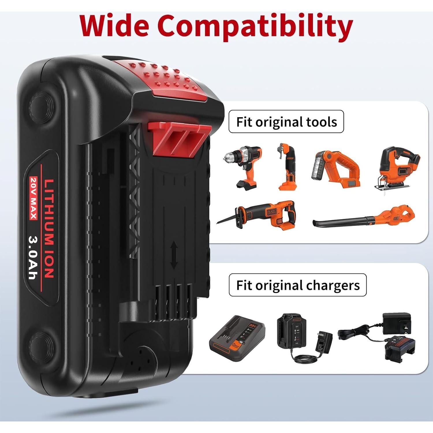 Baterías de Litio Ion 3.0Ah Black+Decker 20V Max - 2 Pzs