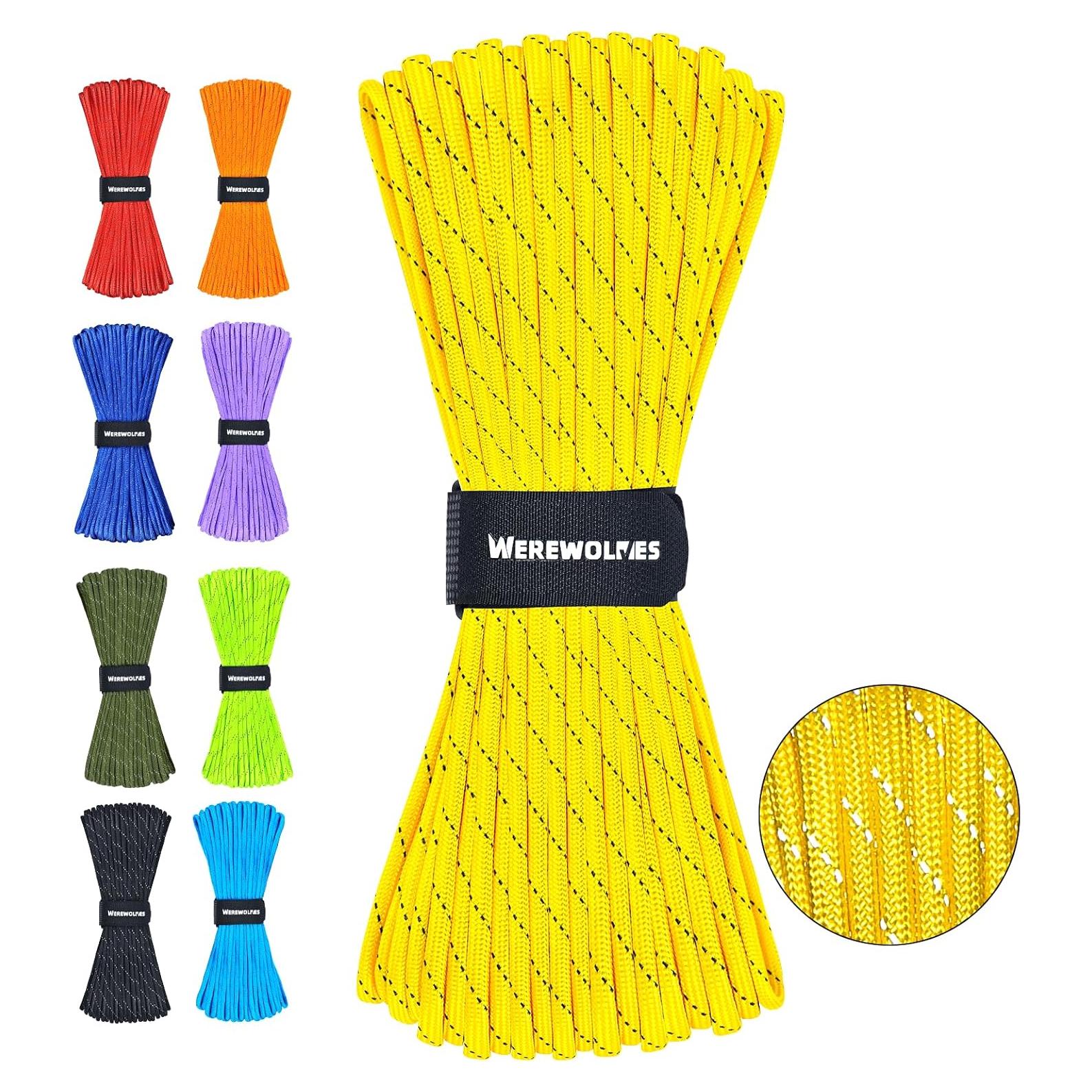 WEREWOLVES Reflective Paracord Rope 7 Strand Type III Parachute Cord 4mm 100ft / 200ft for Tent Camping Hiking Fishing Survival Tactical Clothesline DIY Projects