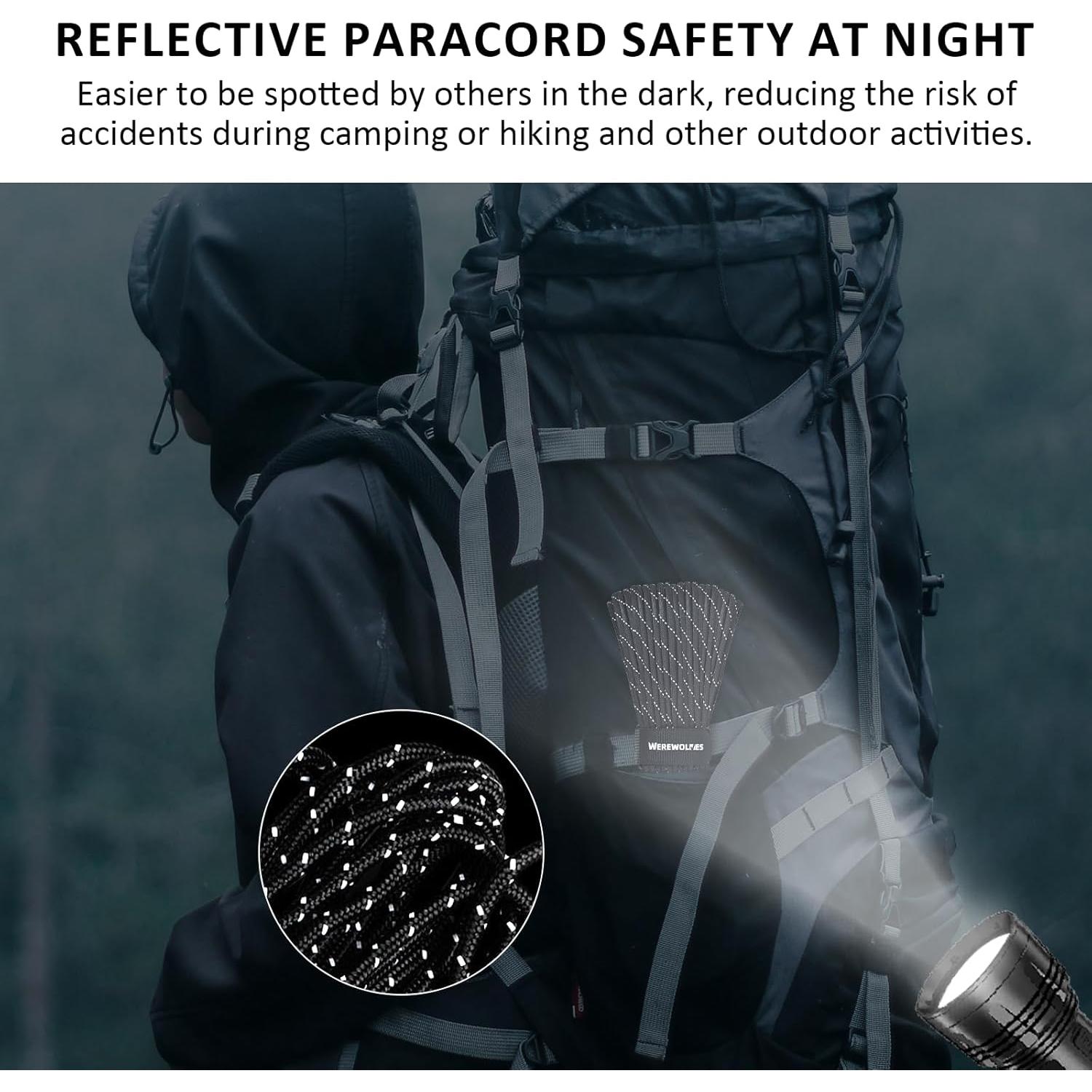 WEREWOLVES Reflective Paracord Rope 7 Strand Type III Parachute Cord 4mm 100ft / 200ft for Tent Camping Hiking Fishing Survival Tactical Clothesline DIY Projects