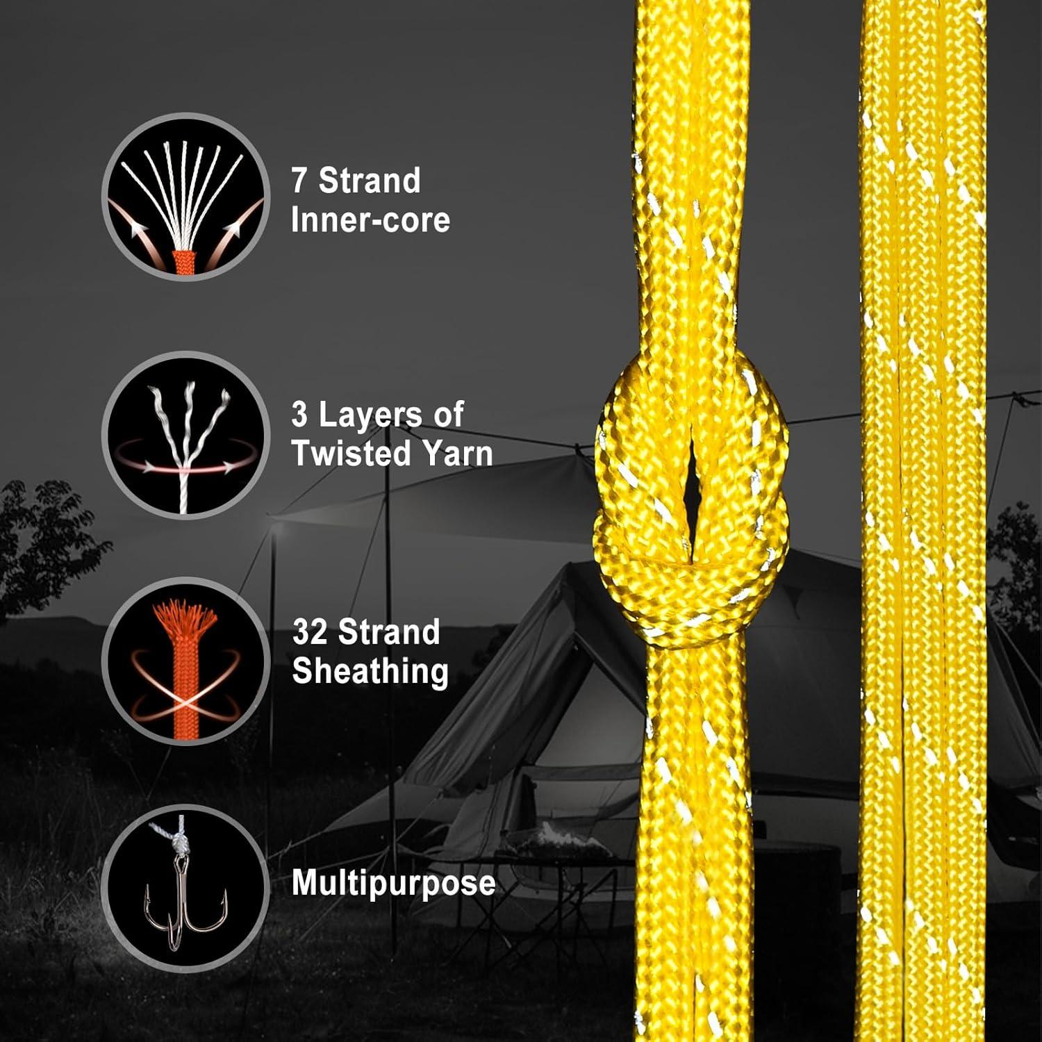 WEREWOLVES Reflective Paracord Rope 7 Strand Type III Parachute Cord 4mm 100ft / 200ft for Tent Camping Hiking Fishing Survival Tactical Clothesline DIY Projects