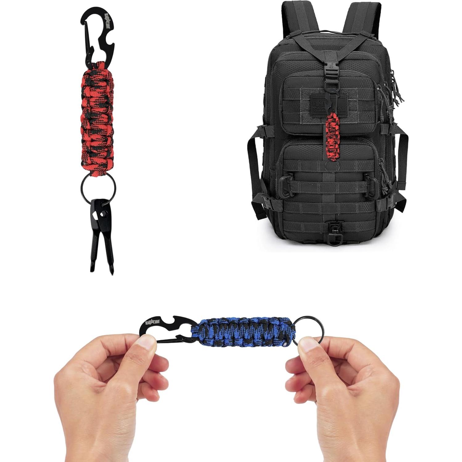 Llave de Paracord con Mosquetón - 2 Piezas para Camping