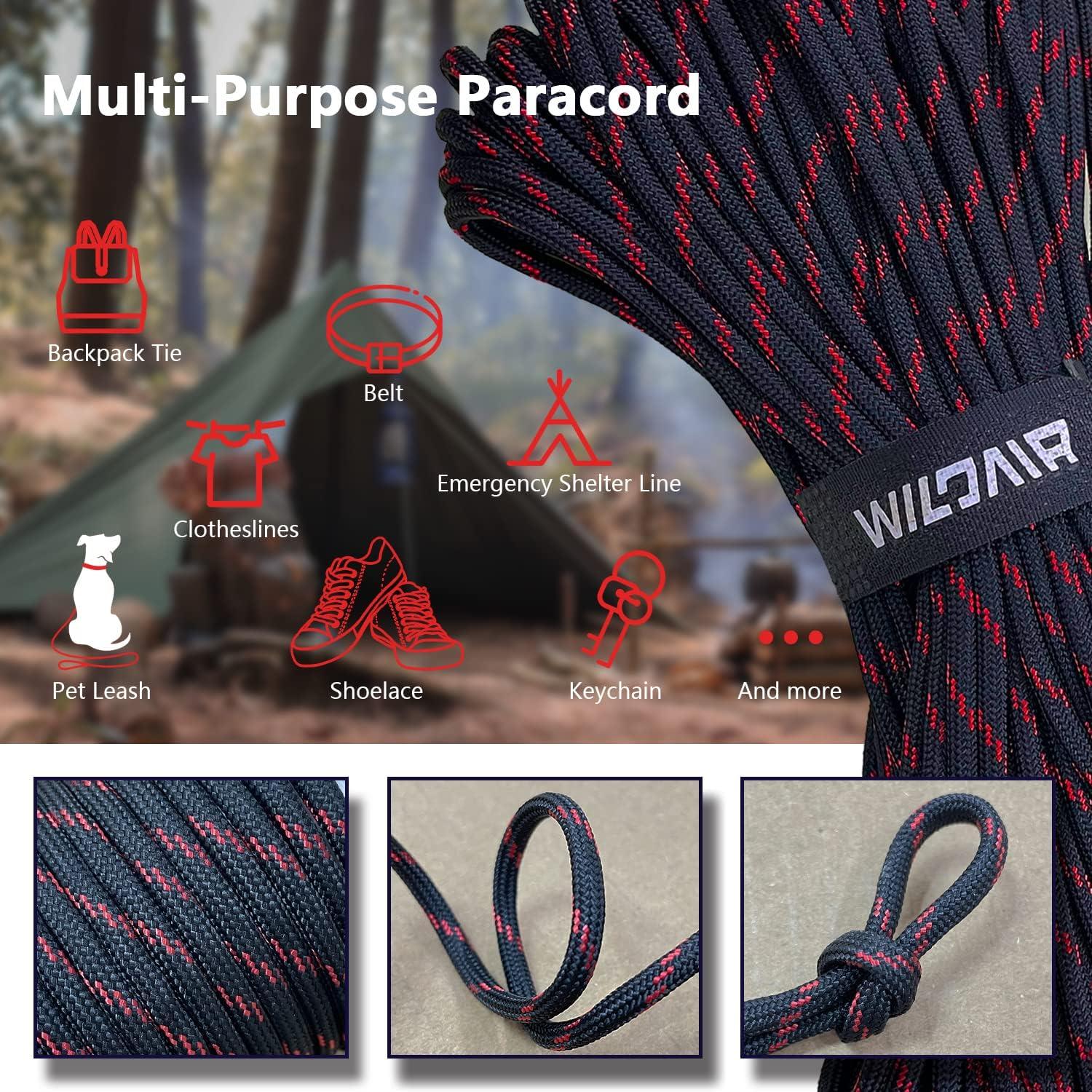 Cuerda Paracord WILDAIR 30m 750lb Nylon Negro Rojo