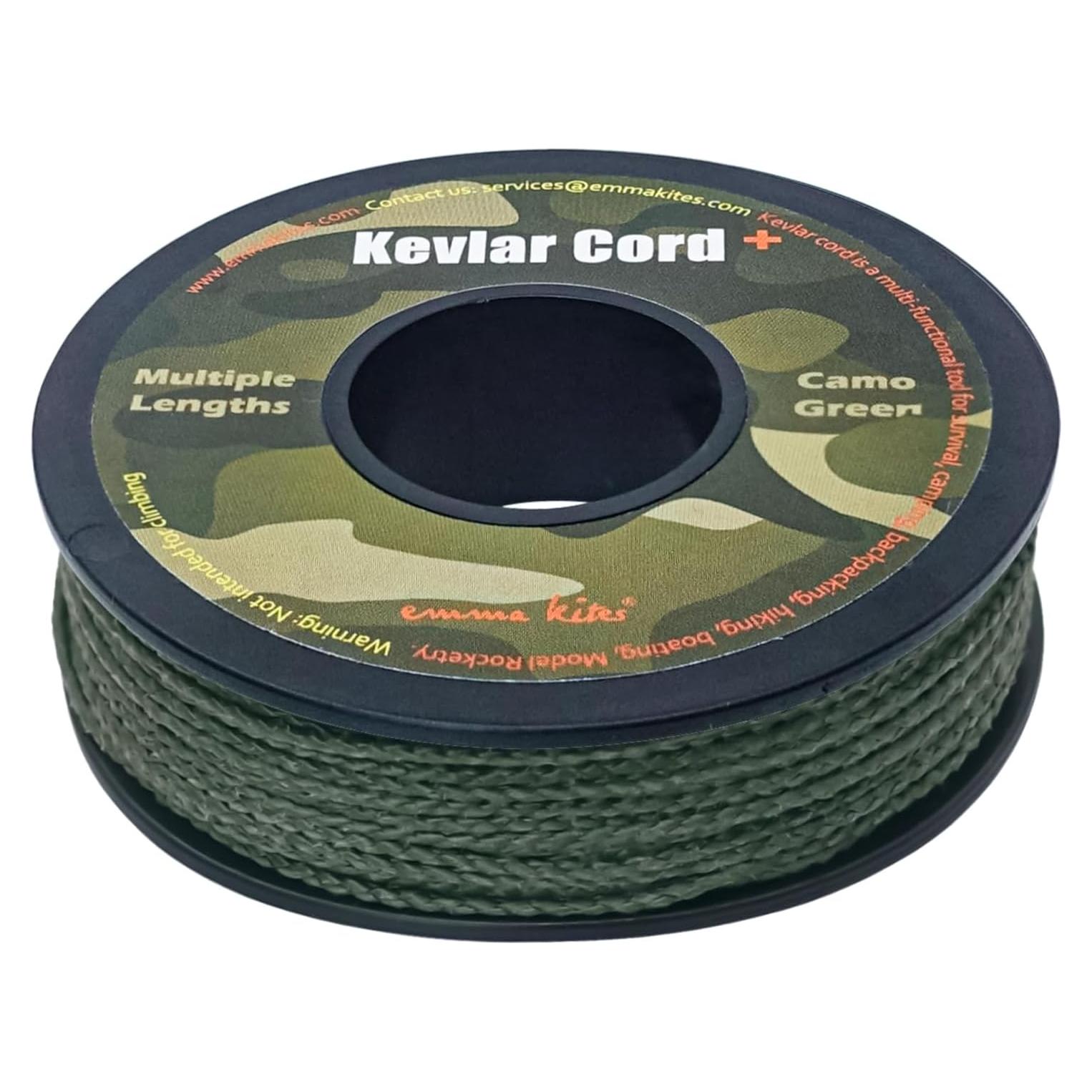 emma kites Camo Green, Red, Blue Braided Kevlar Cord 200Lb~1050Lb Abrasion/Flame Resistant Tactical Paracord, Trip Line, Cord Friction-Saw, Boot Laces, Survival Cord, Model Rocket Shock Cord